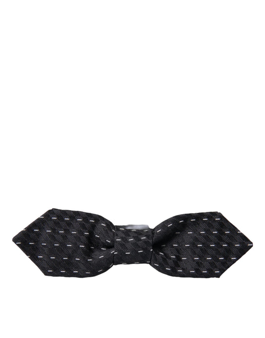 Dolce & Gabbana Black White Stitched Silk Men Neck Bow Tie - ClickThatClicks 