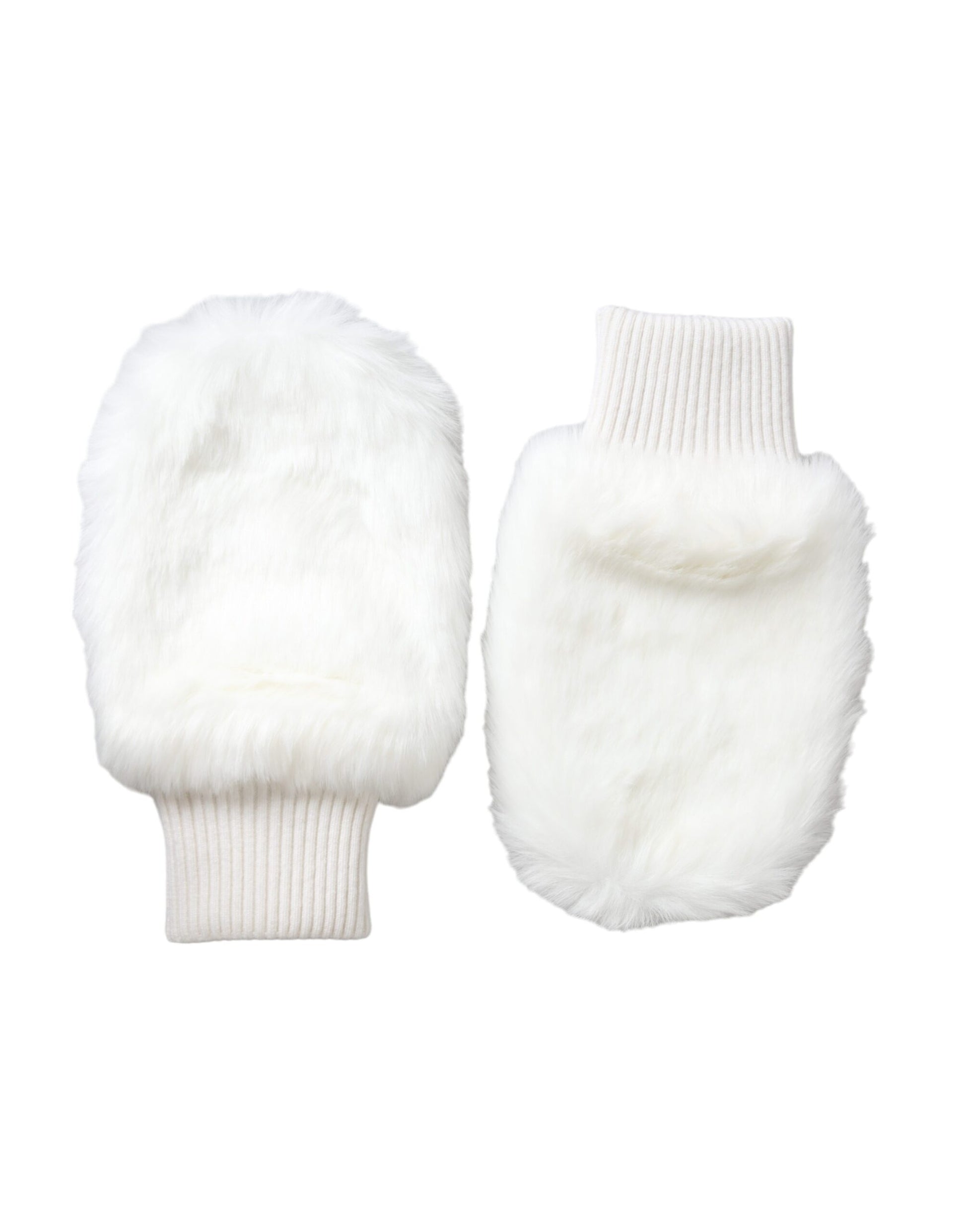 Dolce & Gabbana White Acrylic Knitted Fur Wrist Mitten Gloves - ClickThatClicks 
