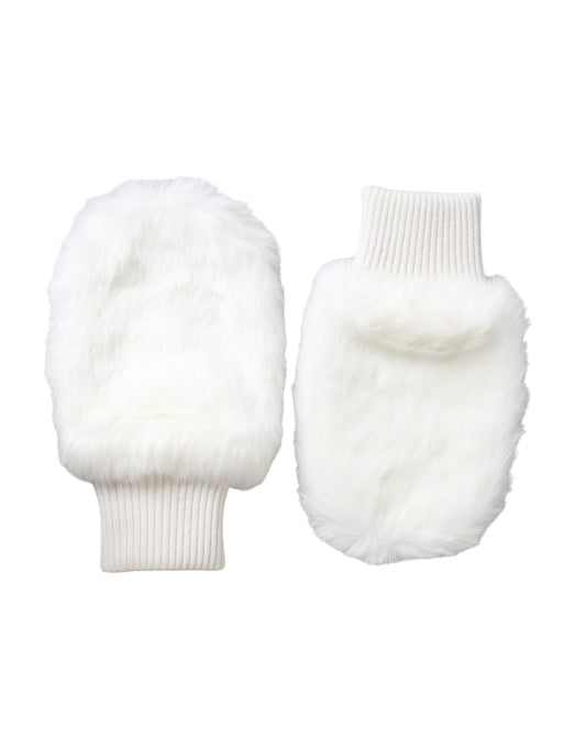 Dolce & Gabbana White Acrylic Knitted Fur Wrist Mitten Gloves - ClickThatClicks 