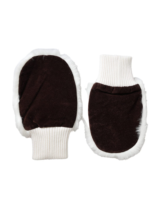 Dolce & Gabbana White Acrylic Knitted Fur Wrist Mitten Gloves - ClickThatClicks 