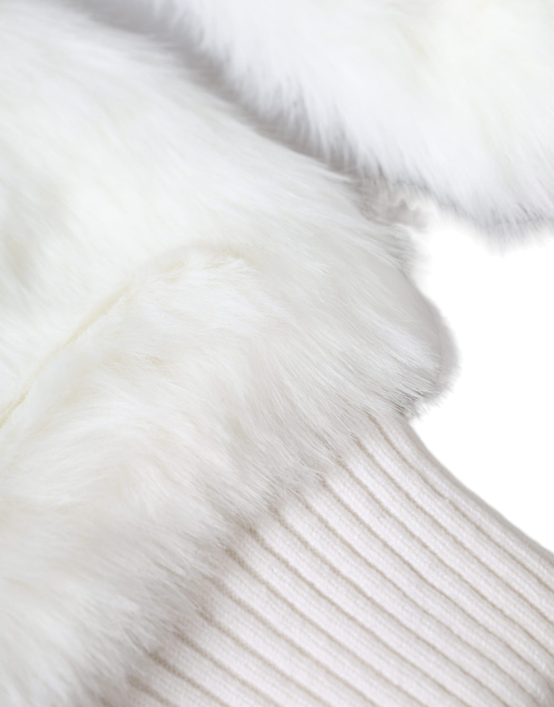 Dolce & Gabbana White Acrylic Knitted Fur Wrist Mitten Gloves - ClickThatClicks 