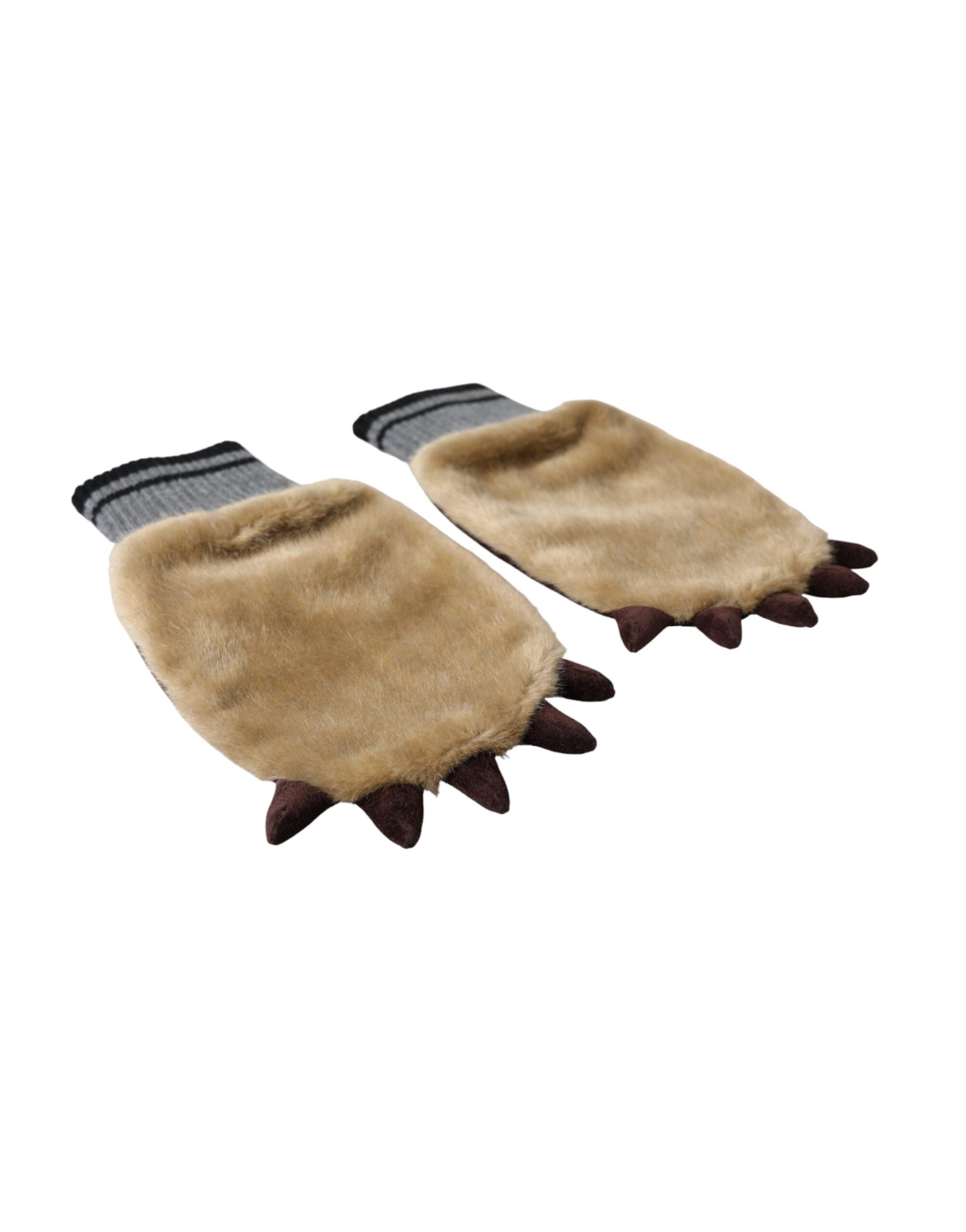 Dolce & Gabbana Beige Acrylic Knitted Fur Wrist Mitten Gloves - ClickThatClicks 