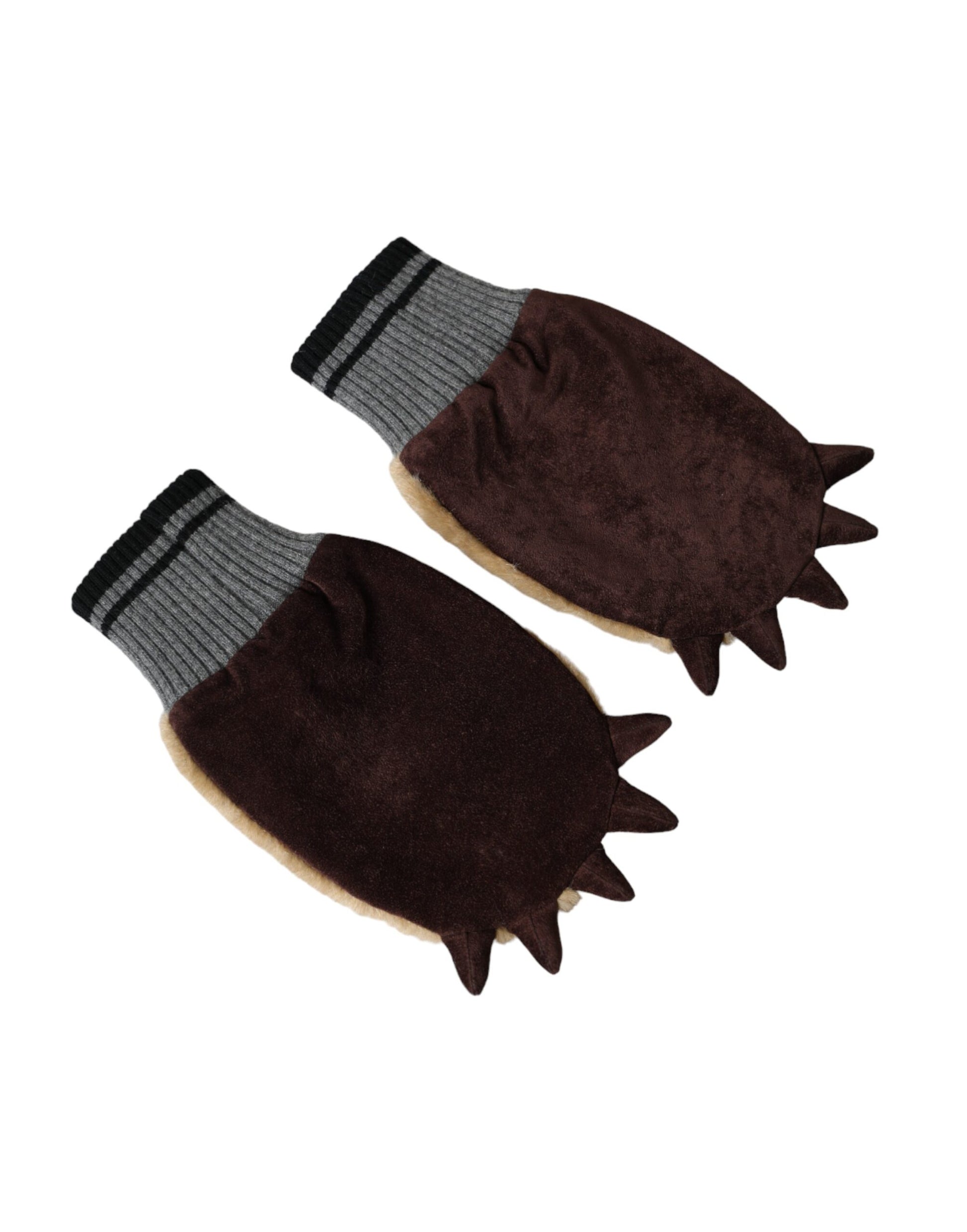 Dolce & Gabbana Beige Acrylic Knitted Fur Wrist Mitten Gloves - ClickThatClicks 