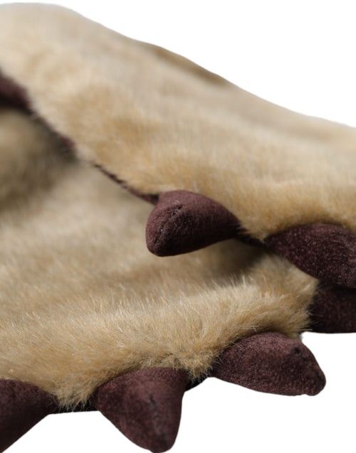 Dolce & Gabbana Beige Acrylic Knitted Fur Wrist Mitten Gloves - ClickThatClicks 