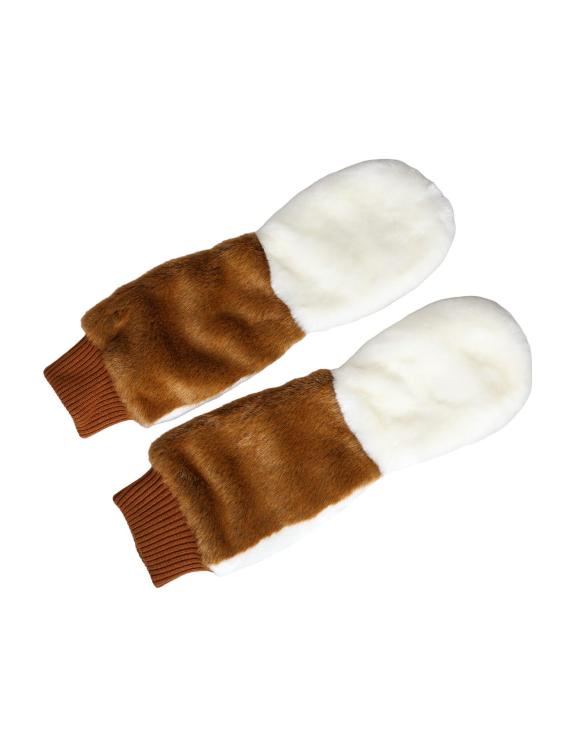 Dolce & Gabbana Brown White Acrylic Knitted Fur Mitten Gloves - ClickThatClicks 
