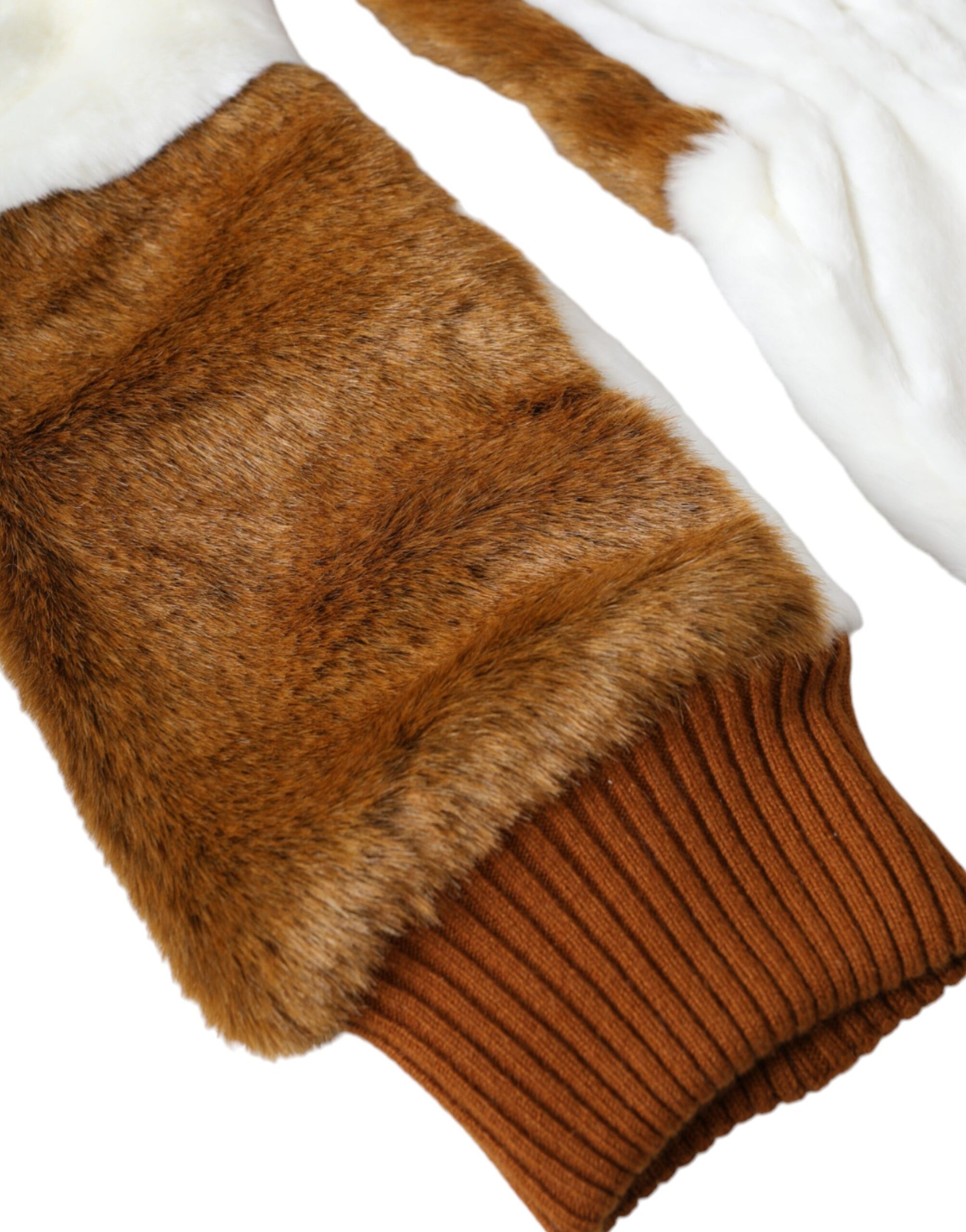 Dolce & Gabbana Brown White Acrylic Knitted Fur Mitten Gloves - ClickThatClicks 