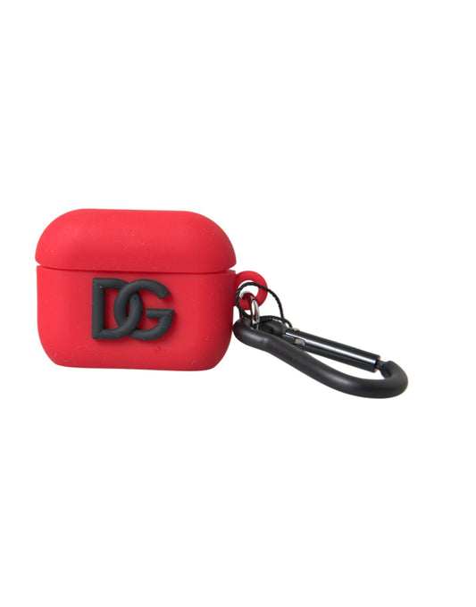 Dolce & Gabbana Red Silicone Rubber Logo Embossed Airpods Case - ClickThatClicks 