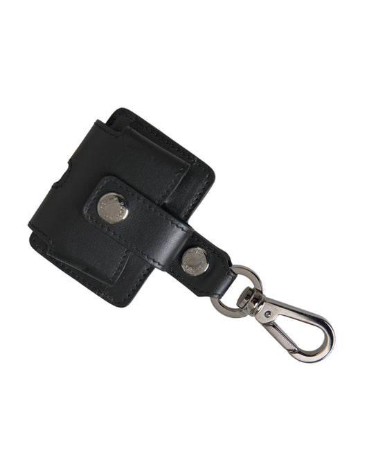 Dolce & Gabbana Black Plain Leather Silver Metal Airpods Case - ClickThatClicks 