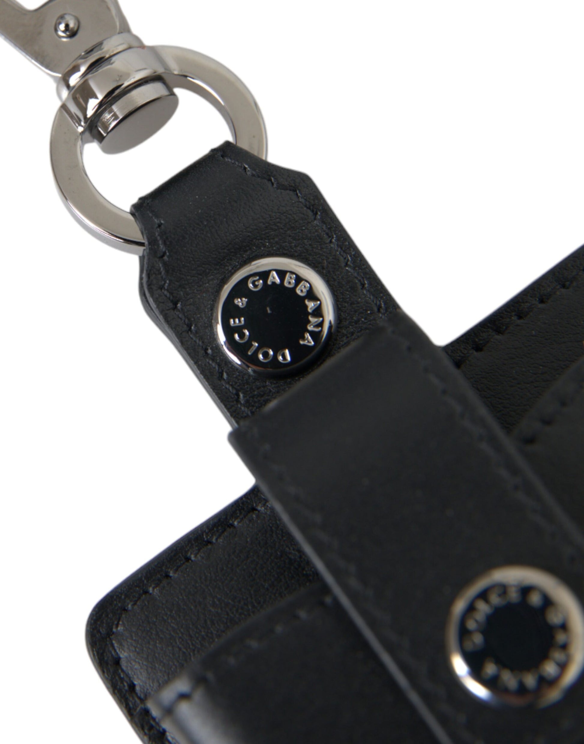 Dolce & Gabbana Black Plain Leather Silver Metal Airpods Case - ClickThatClicks 