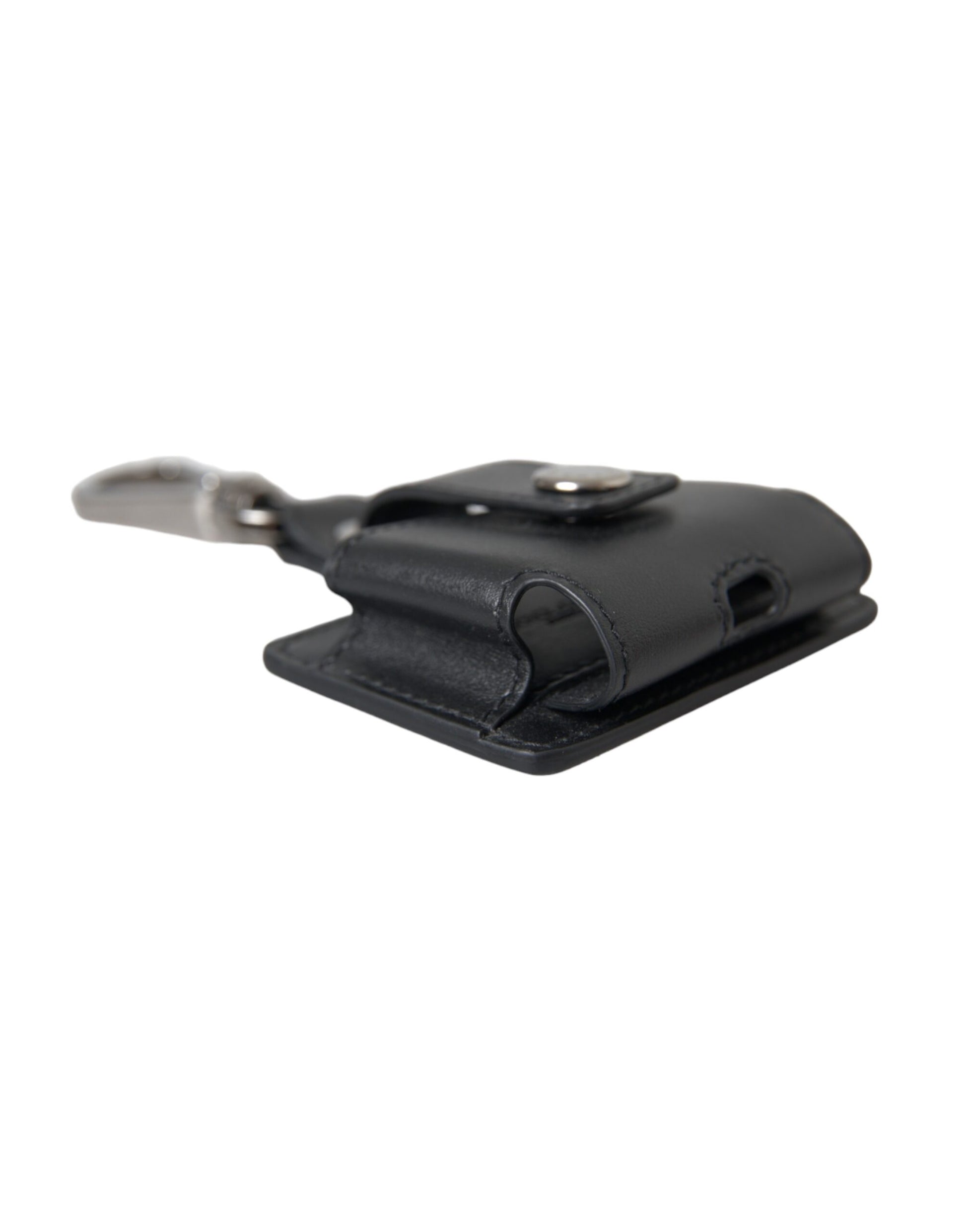 Dolce & Gabbana Black Plain Leather Silver Metal Airpods Case - ClickThatClicks 