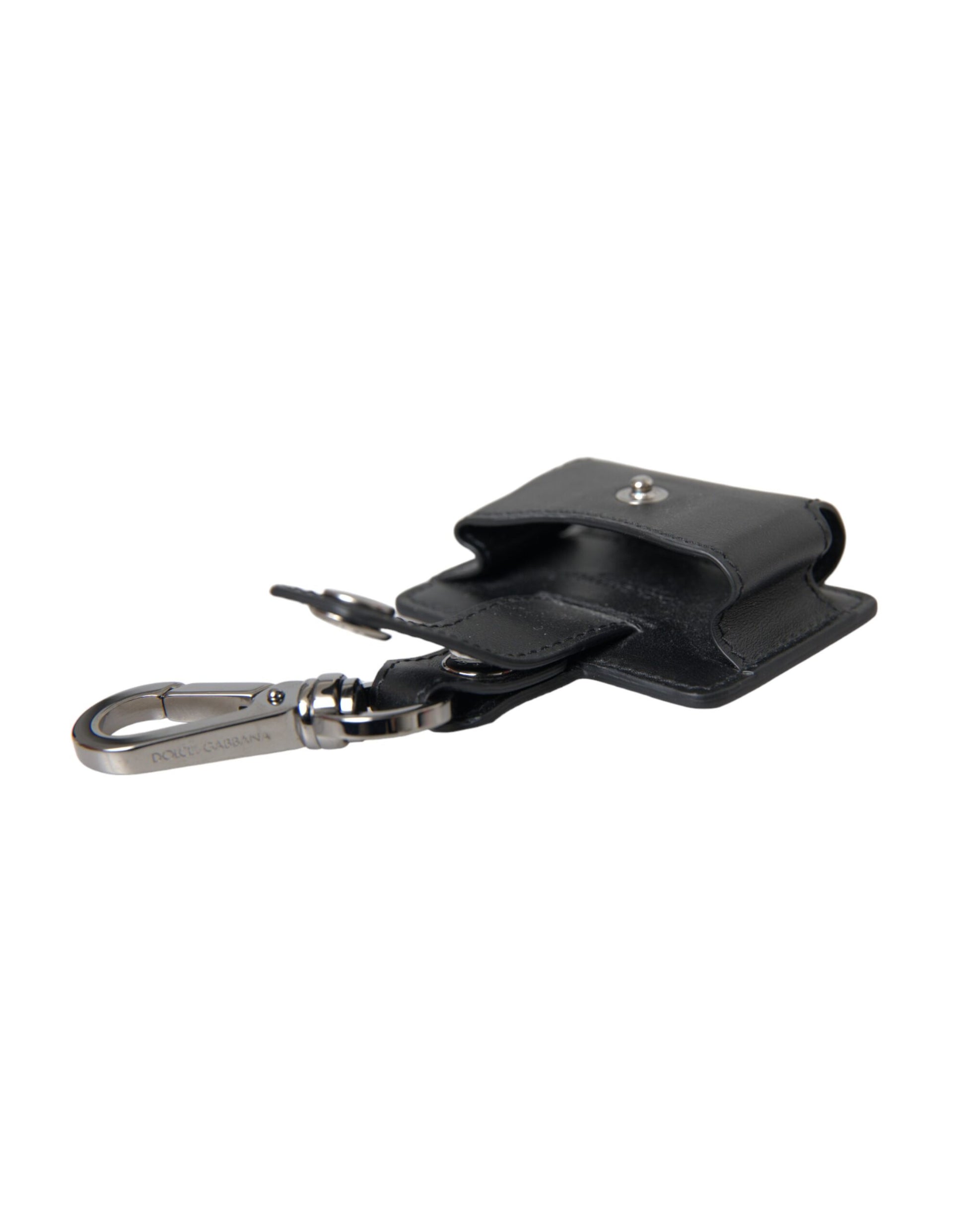 Dolce & Gabbana Black Plain Leather Silver Metal Airpods Case - ClickThatClicks 