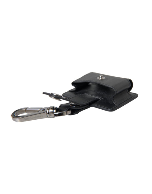 Dolce & Gabbana Black Plain Leather Silver Metal Airpods Case - ClickThatClicks 