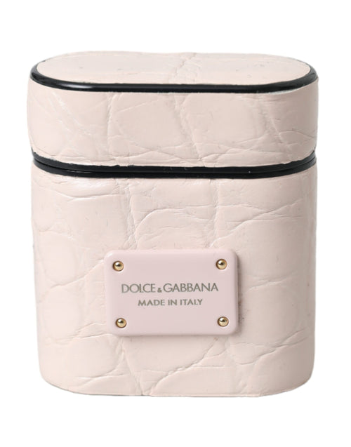 Dolce & Gabbana Light Pink Leather Metal Logo Plaque Airpods Case - ClickThatClicks 
