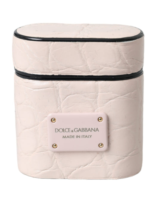 Dolce & Gabbana Light Pink Leather Metal Logo Plaque Airpods Case - ClickThatClicks 