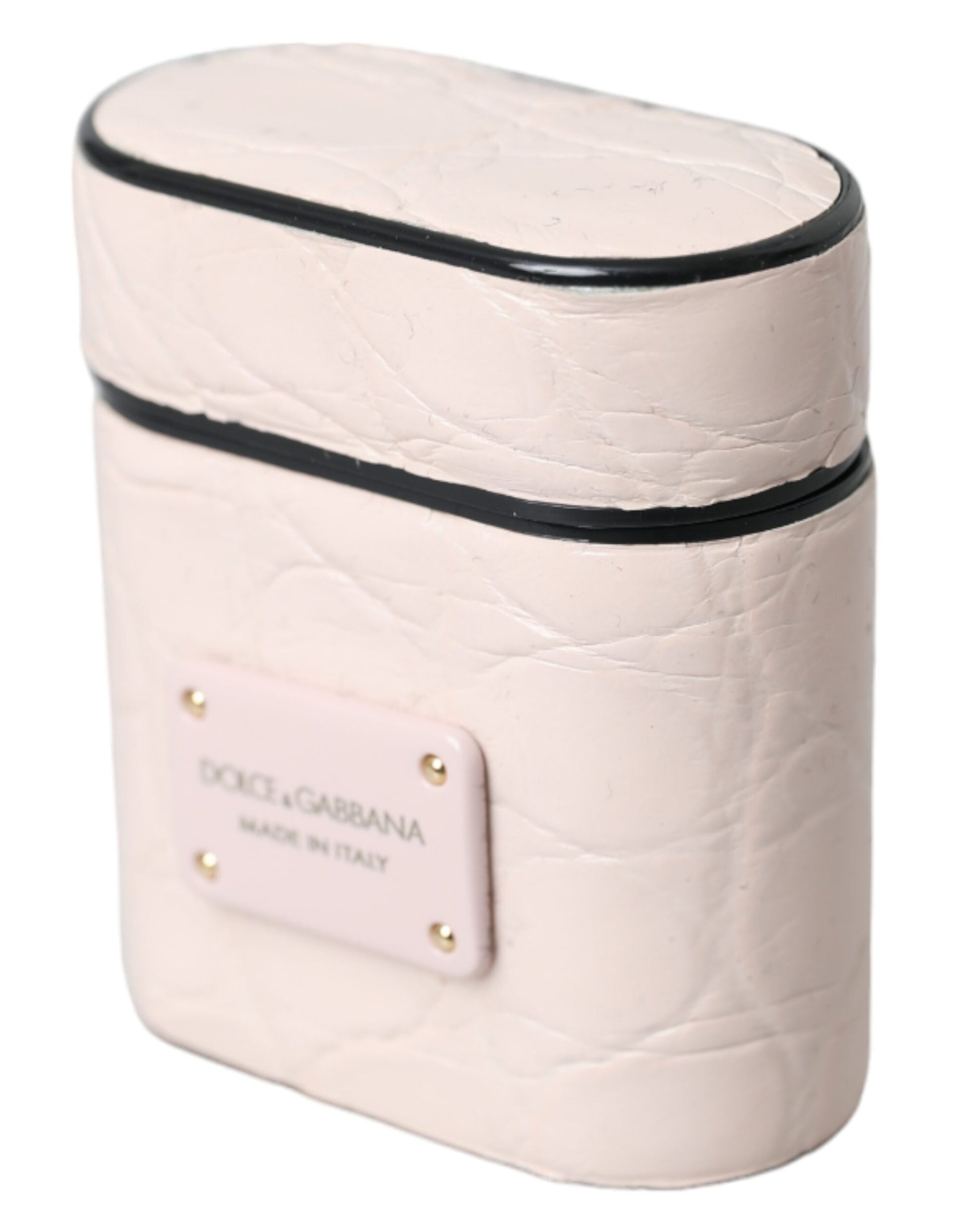 Dolce & Gabbana Light Pink Leather Metal Logo Plaque Airpods Case - ClickThatClicks 