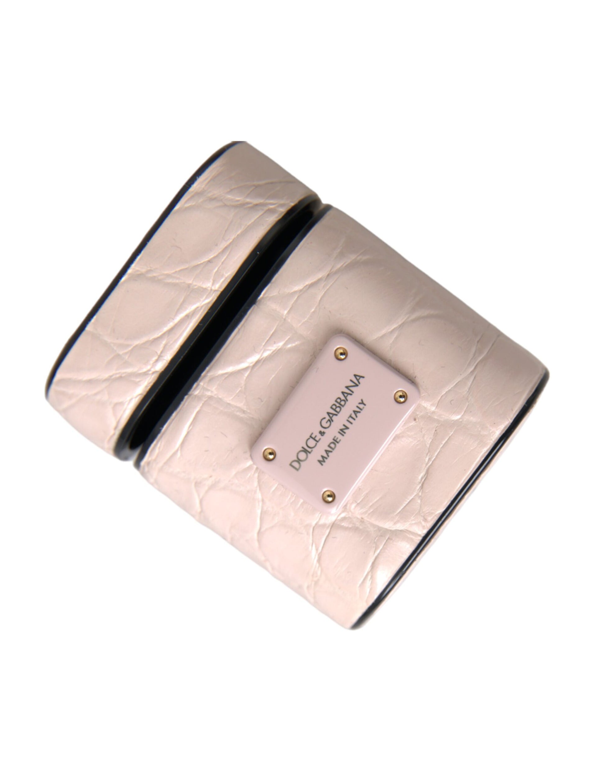 Dolce & Gabbana Light Pink Leather Metal Logo Plaque Airpods Case - ClickThatClicks 
