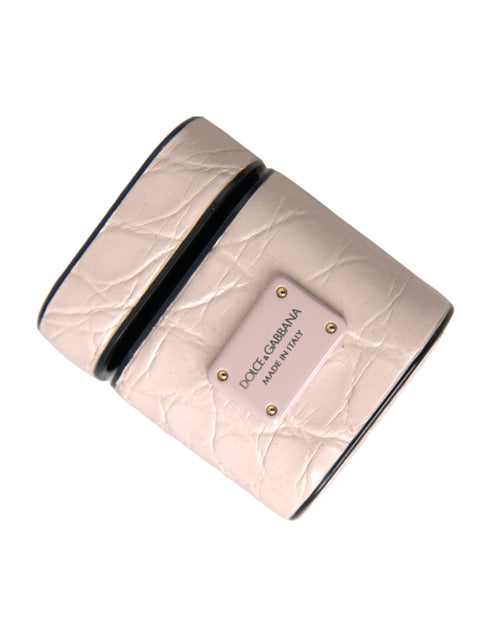 Dolce & Gabbana Light Pink Leather Metal Logo Plaque Airpods Case - ClickThatClicks 