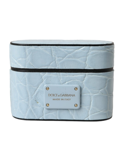Dolce & Gabbana Light Blue Leather Metal Logo Plaque Airpods Case - ClickThatClicks 