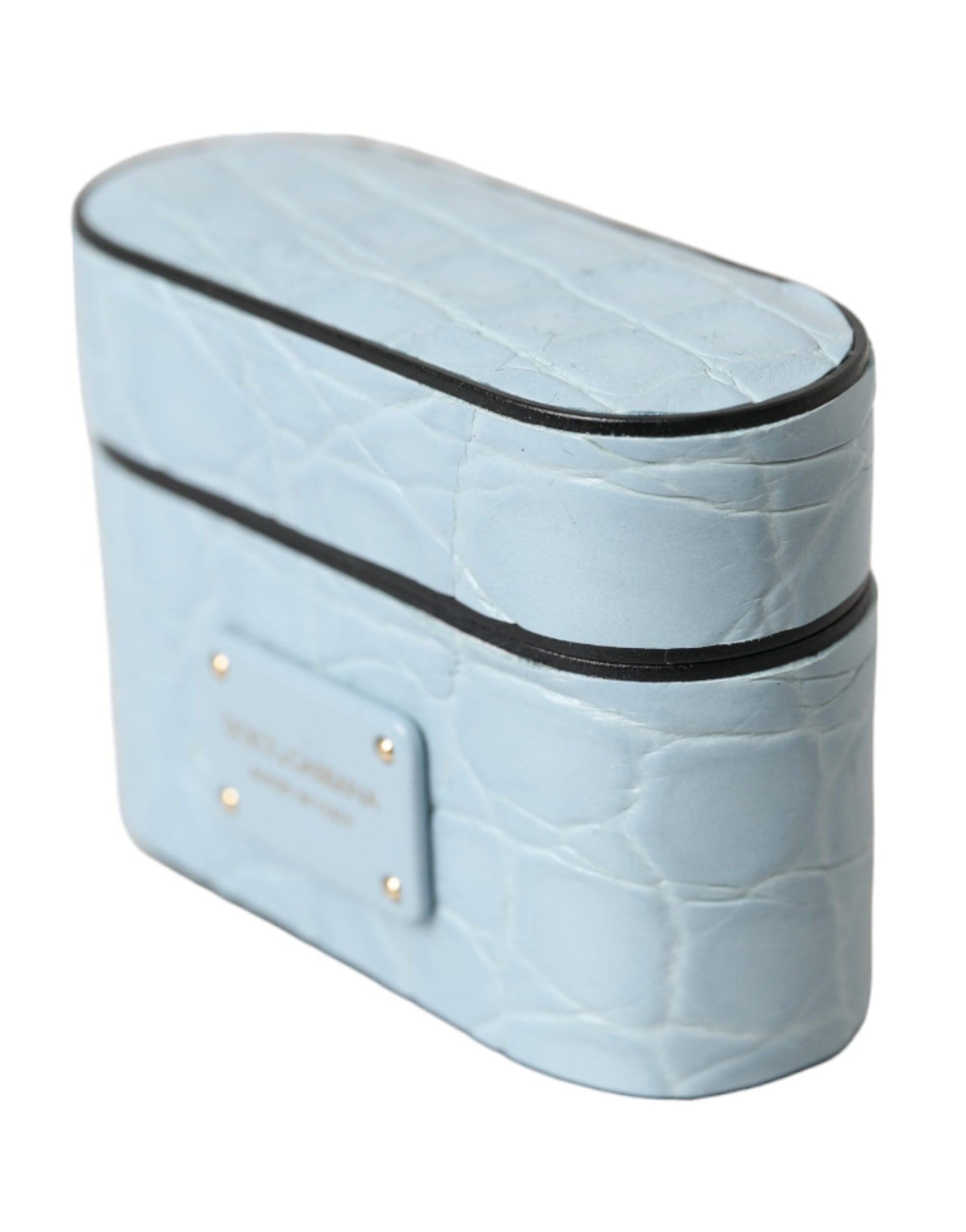 Dolce & Gabbana Light Blue Leather Metal Logo Plaque Airpods Case - ClickThatClicks 