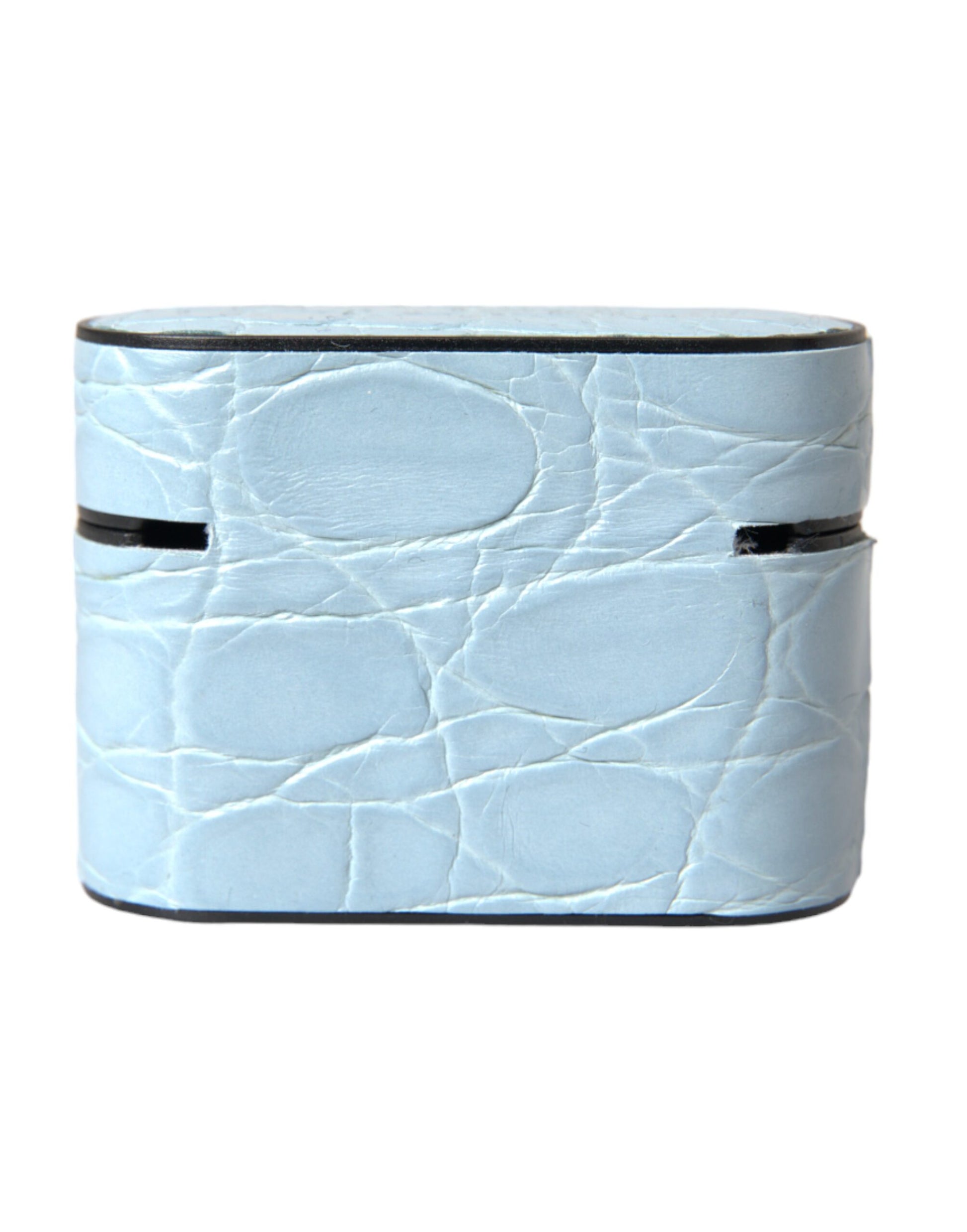 Dolce & Gabbana Light Blue Leather Metal Logo Plaque Airpods Case - ClickThatClicks 