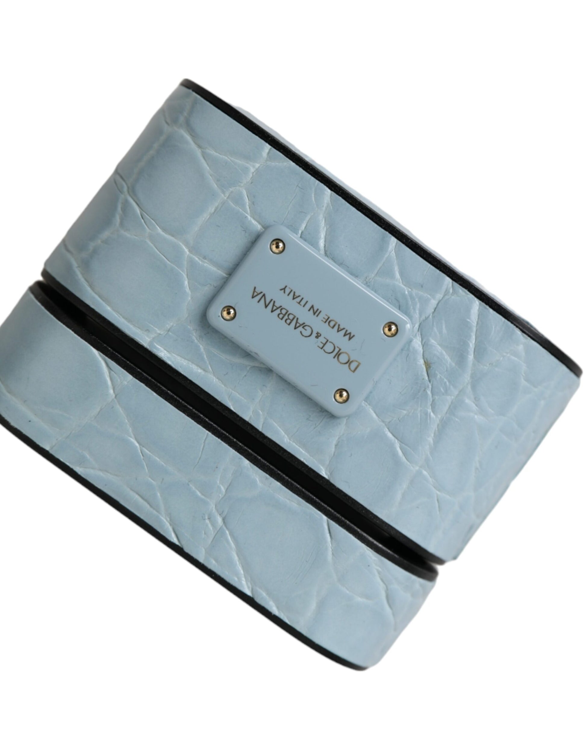 Dolce & Gabbana Light Blue Leather Metal Logo Plaque Airpods Case - ClickThatClicks 