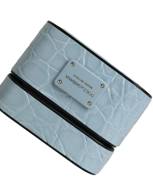 Dolce & Gabbana Light Blue Leather Metal Logo Plaque Airpods Case - ClickThatClicks 