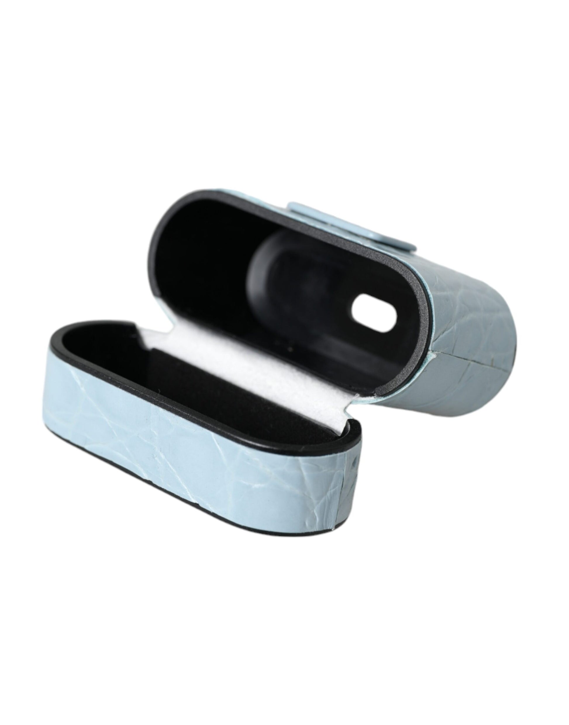 Dolce & Gabbana Light Blue Leather Metal Logo Plaque Airpods Case - ClickThatClicks 