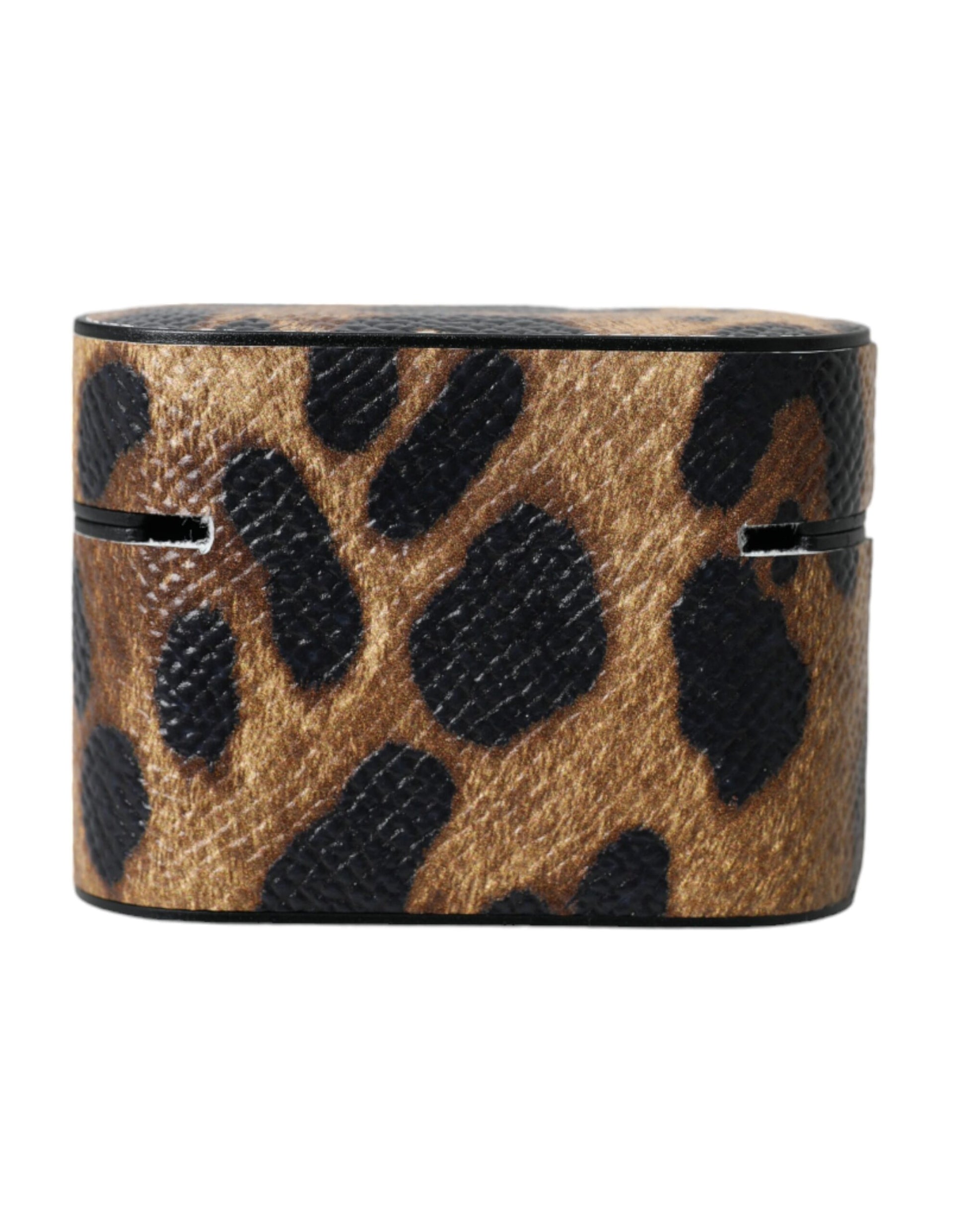 Dolce & Gabbana Brown Leopard Calf Leather Metal Logo Plaque Airpods Case - ClickThatClicks 