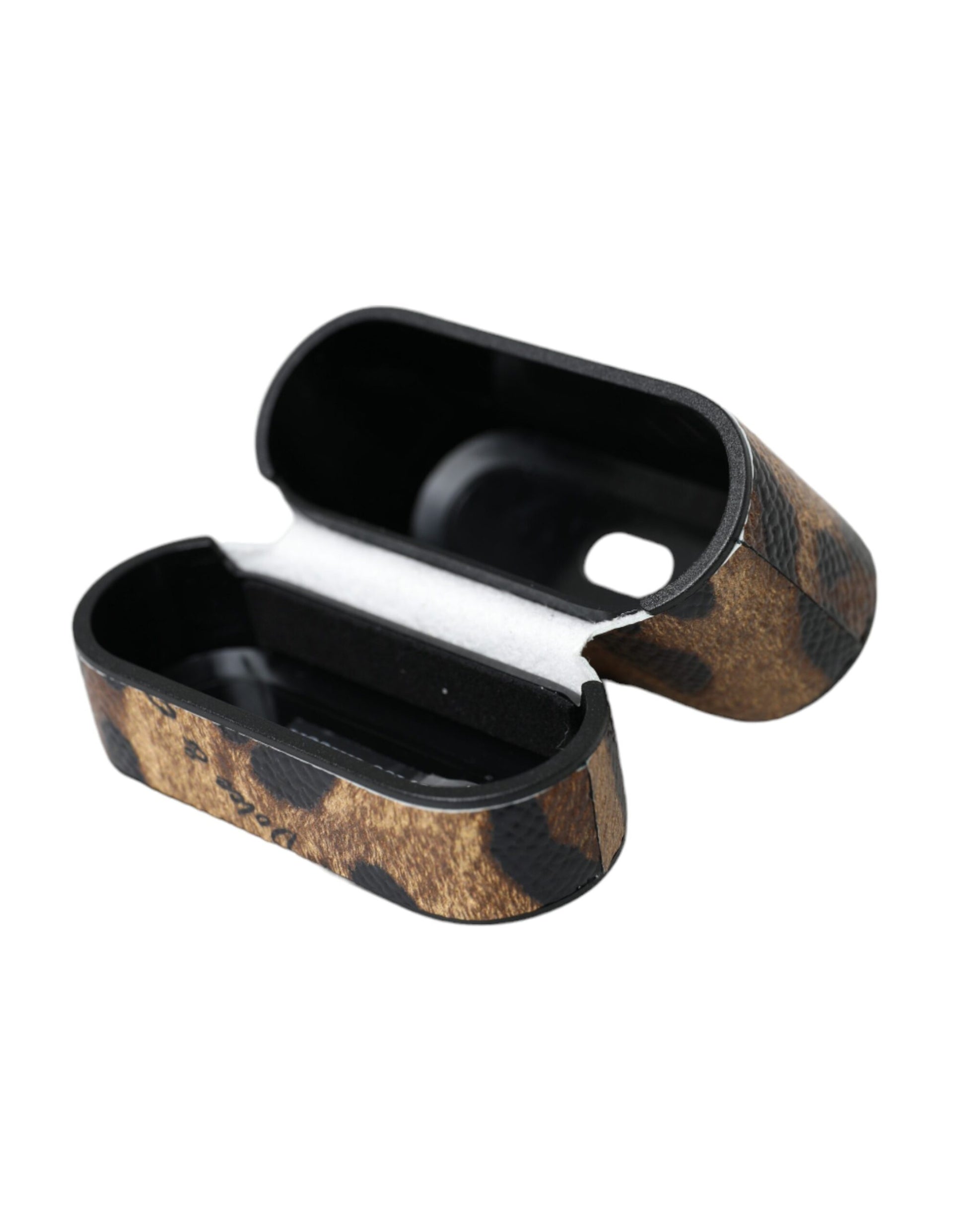 Dolce & Gabbana Brown Leopard Calf Leather Metal Logo Plaque Airpods Case - ClickThatClicks 
