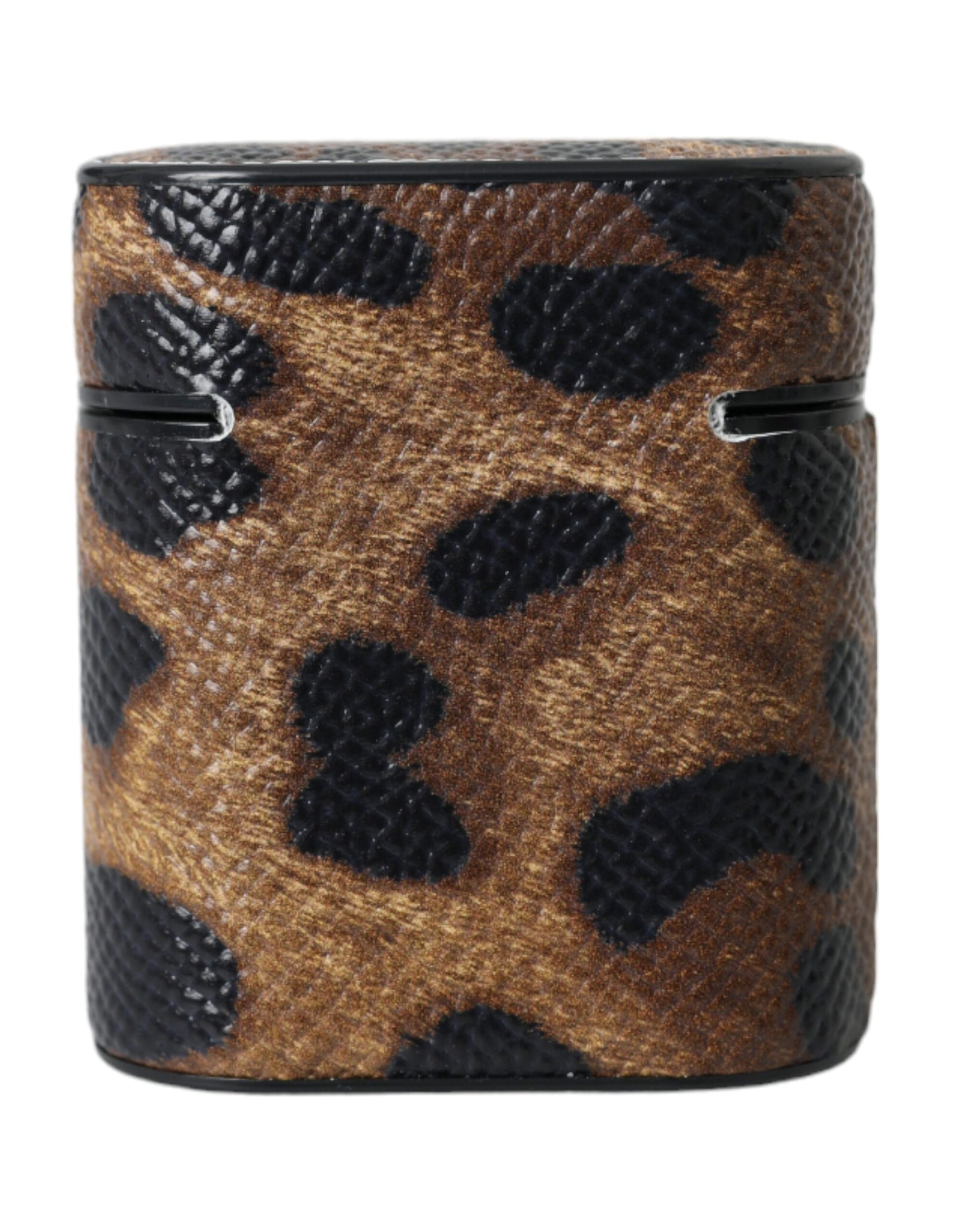 Dolce & Gabbana Brown Leopard Calf Leather Metal Logo Plaque Airpods Case - ClickThatClicks 