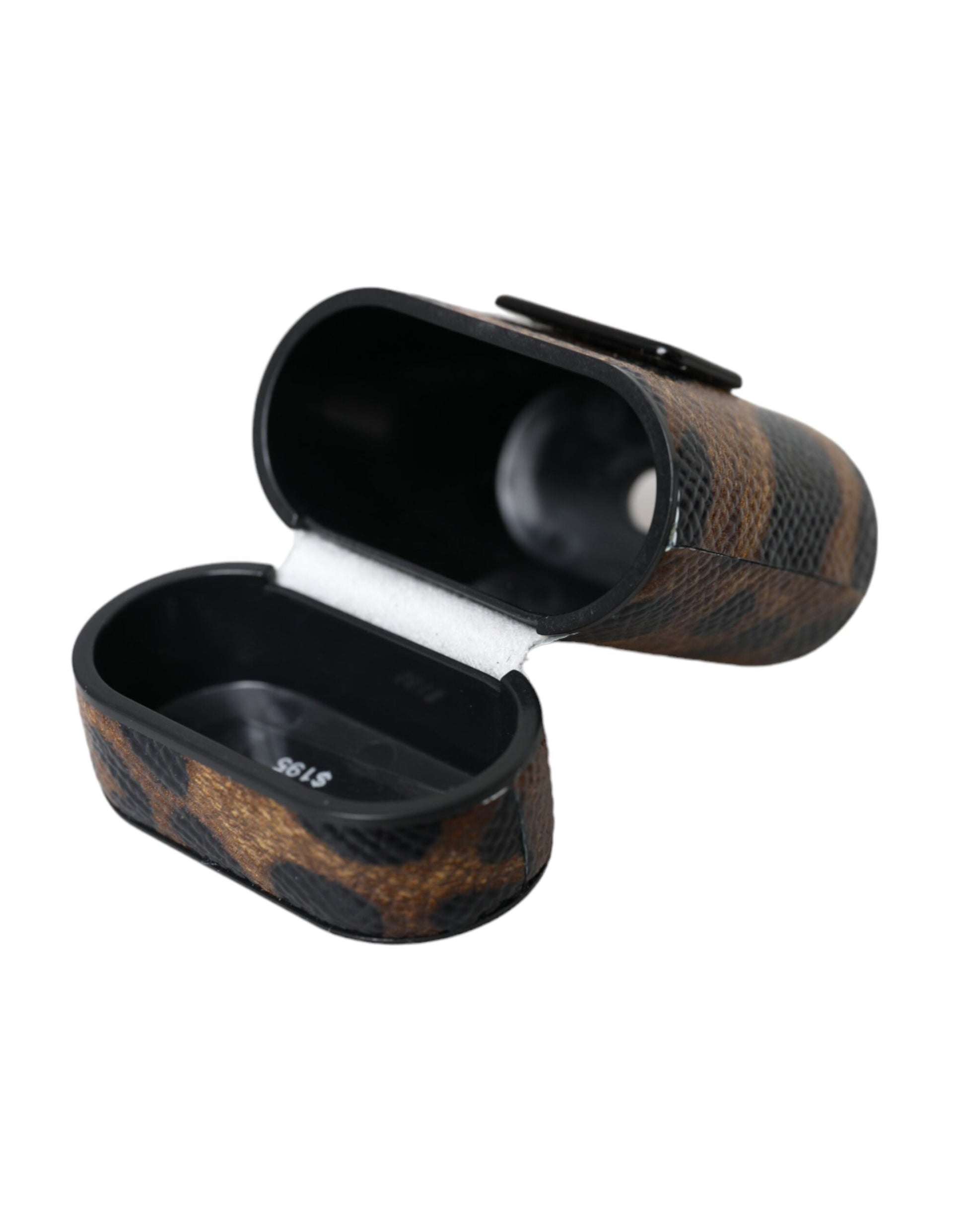 Dolce & Gabbana Brown Leopard Calf Leather Metal Logo Plaque Airpods Case - ClickThatClicks 