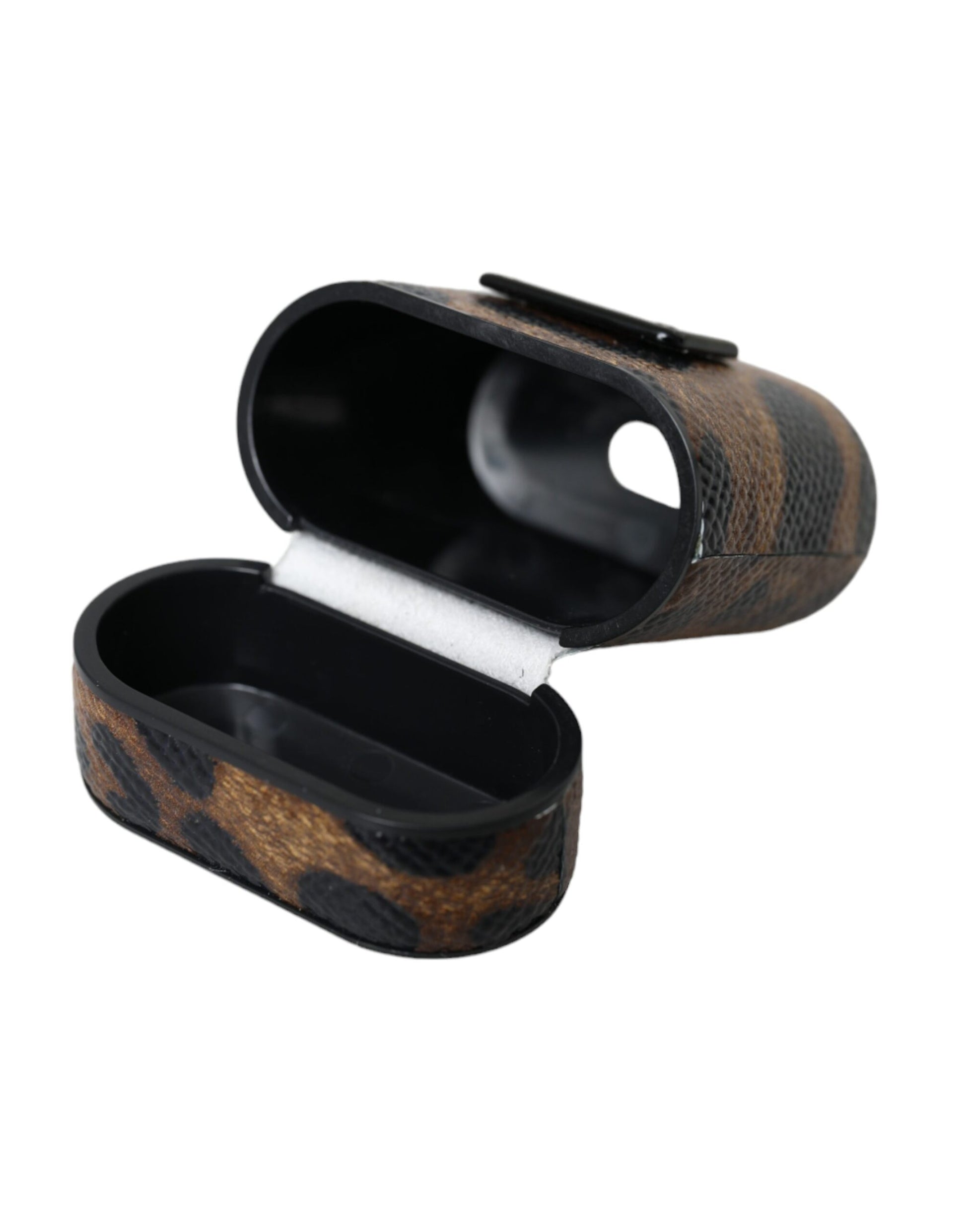 Dolce & Gabbana Brown Leopard Calf Leather Metal Logo Plaque Airpods Case - ClickThatClicks 