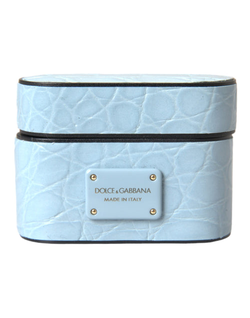 Dolce & Gabbana Light Blue Leather Metal Logo Plaque Airpods Case - ClickThatClicks 