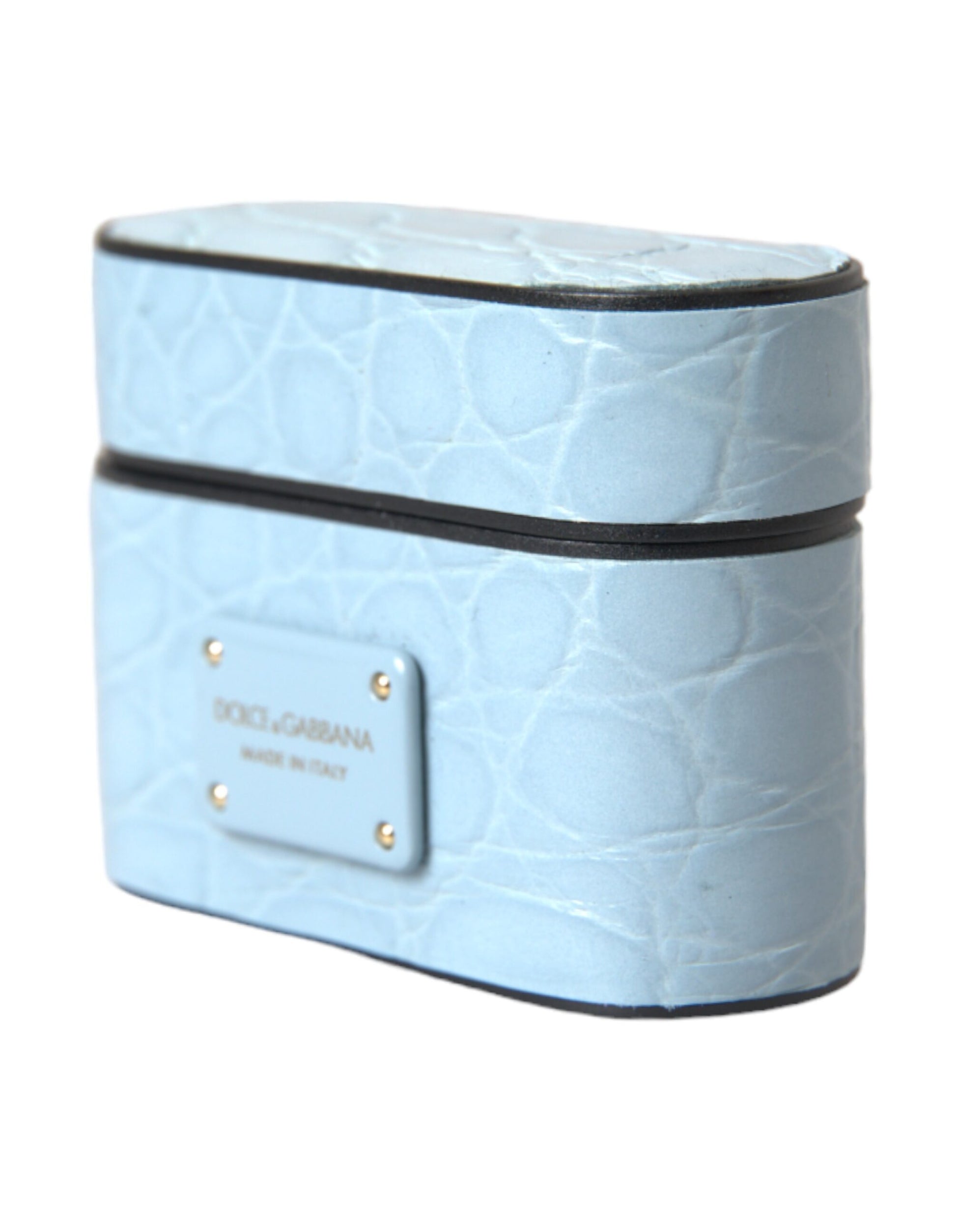 Dolce & Gabbana Light Blue Leather Metal Logo Plaque Airpods Case - ClickThatClicks 
