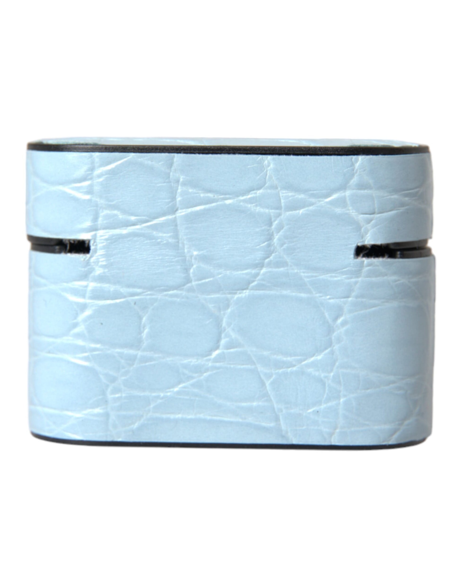 Dolce & Gabbana Light Blue Leather Metal Logo Plaque Airpods Case - ClickThatClicks 