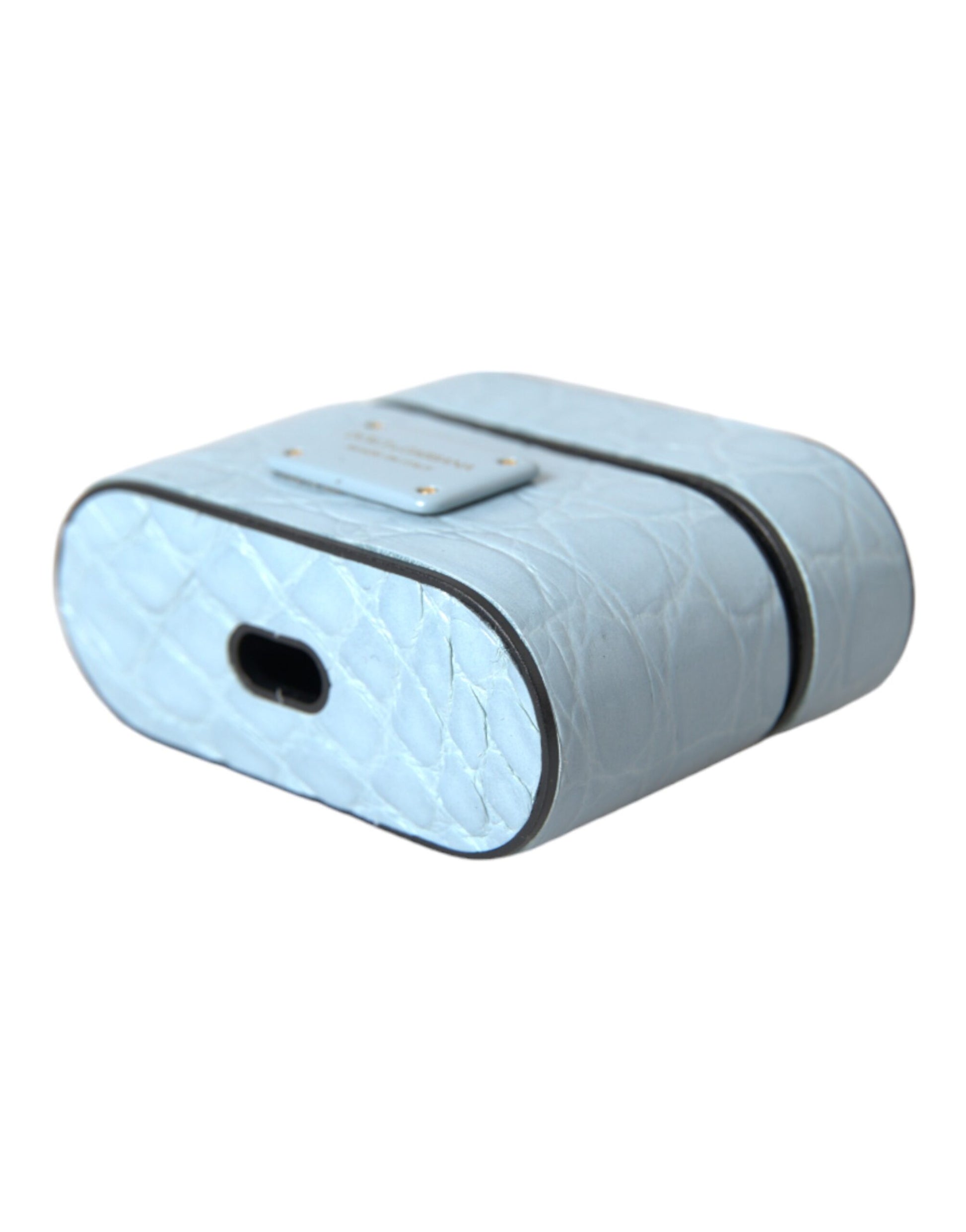 Dolce & Gabbana Light Blue Leather Metal Logo Plaque Airpods Case - ClickThatClicks 