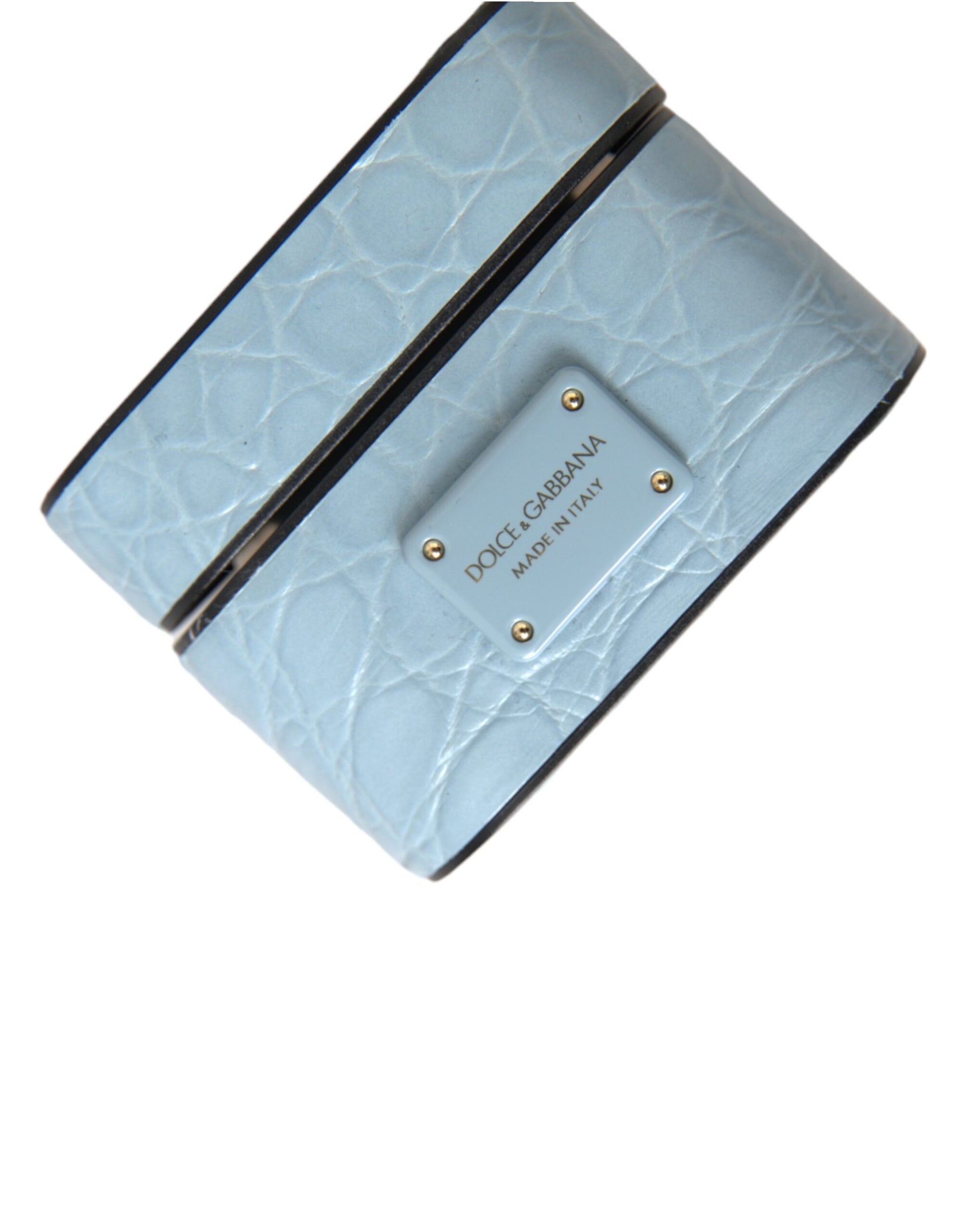 Dolce & Gabbana Light Blue Leather Metal Logo Plaque Airpods Case - ClickThatClicks 