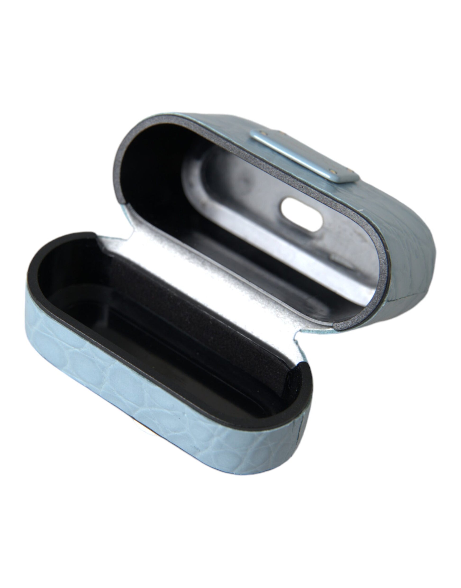 Dolce & Gabbana Light Blue Leather Metal Logo Plaque Airpods Case - ClickThatClicks 