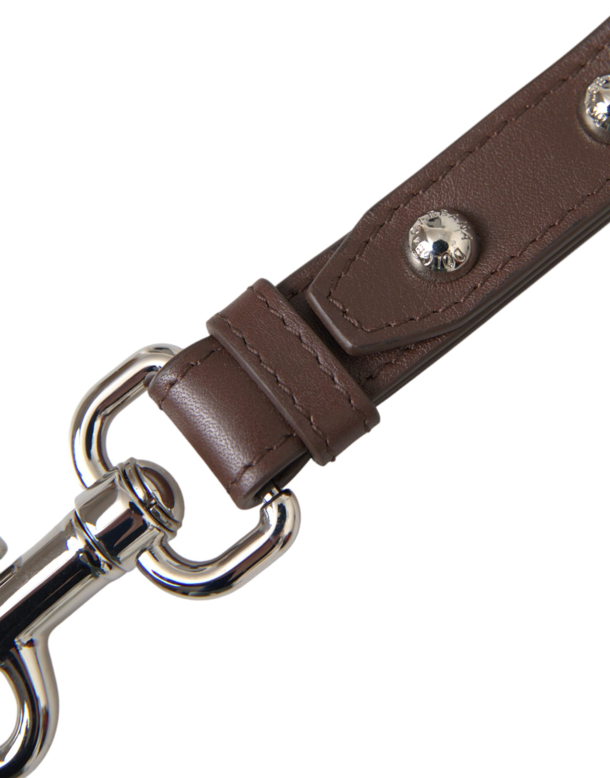 Dolce & Gabbana Brown Plain Leather Silver Brass Keyring Holder Keychain - ClickThatClicks 