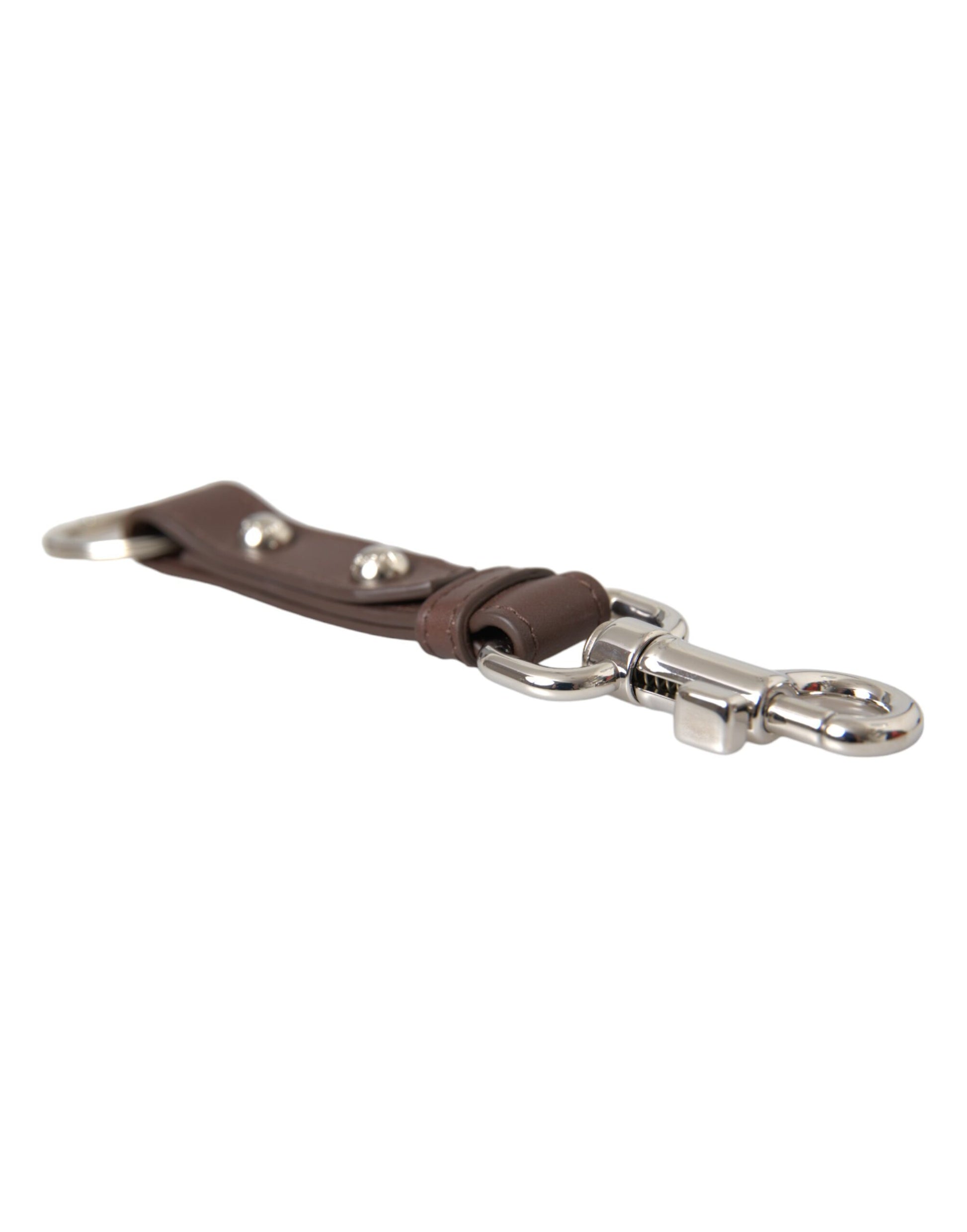 Dolce & Gabbana Brown Plain Leather Silver Brass Keyring Holder Keychain - ClickThatClicks 