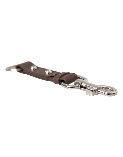 Dolce & Gabbana Brown Plain Leather Silver Brass Keyring Holder Keychain - ClickThatClicks 