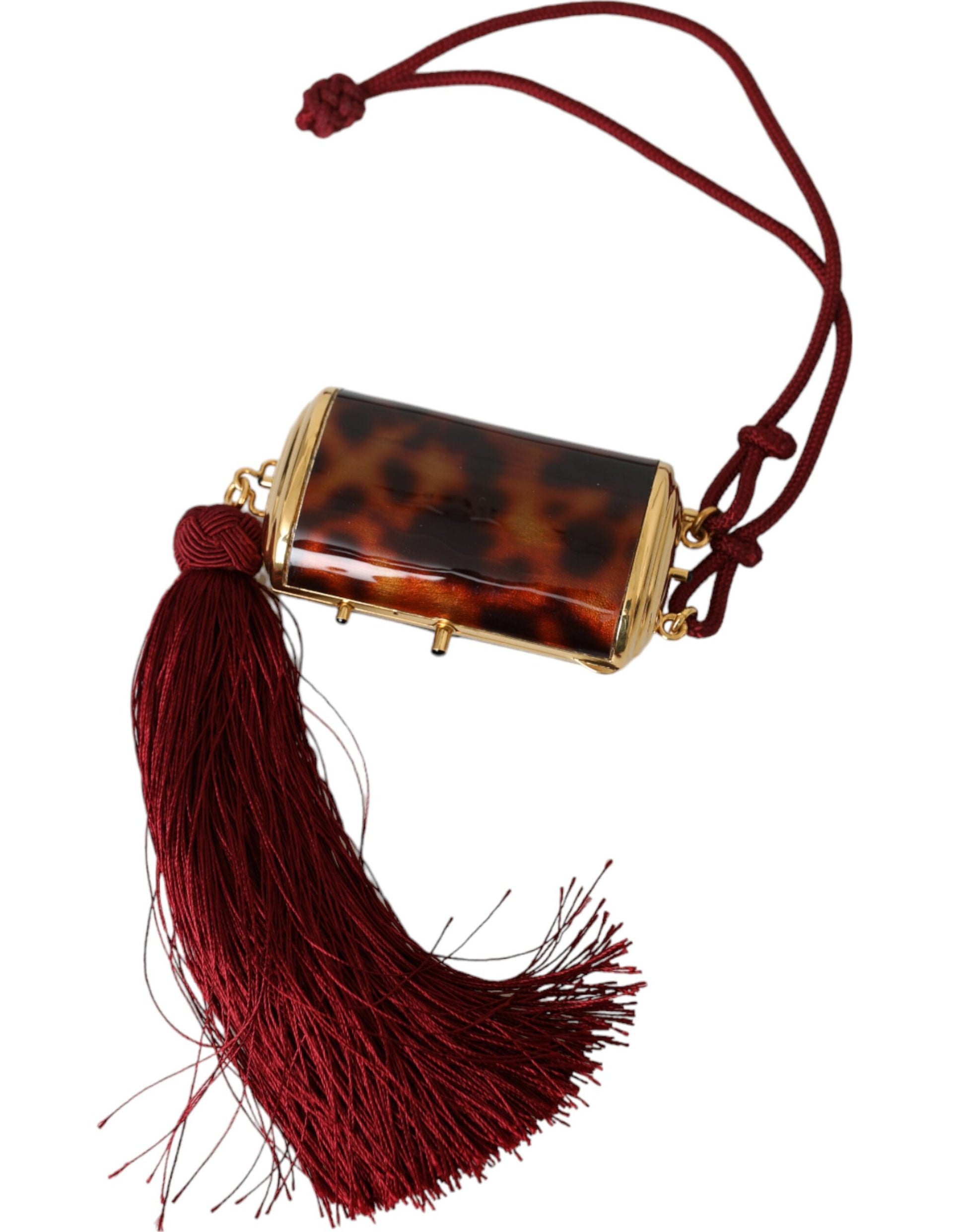 Dolce & Gabbana Brown Leopard Mini Mirror Tassel Make Up Holder Bag - ClickThatClicks 