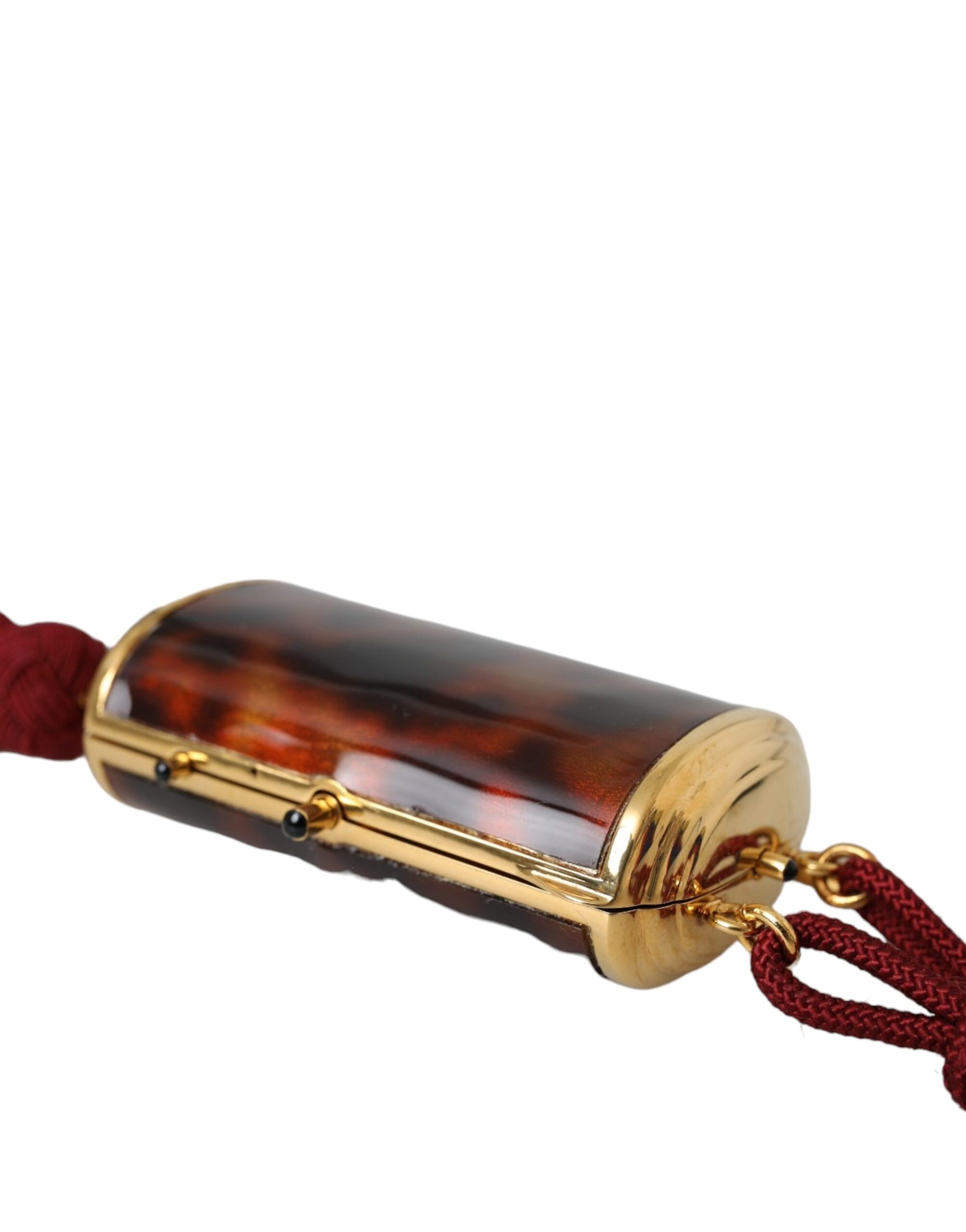 Dolce & Gabbana Brown Leopard Mini Mirror Tassel Make Up Holder Bag - ClickThatClicks 