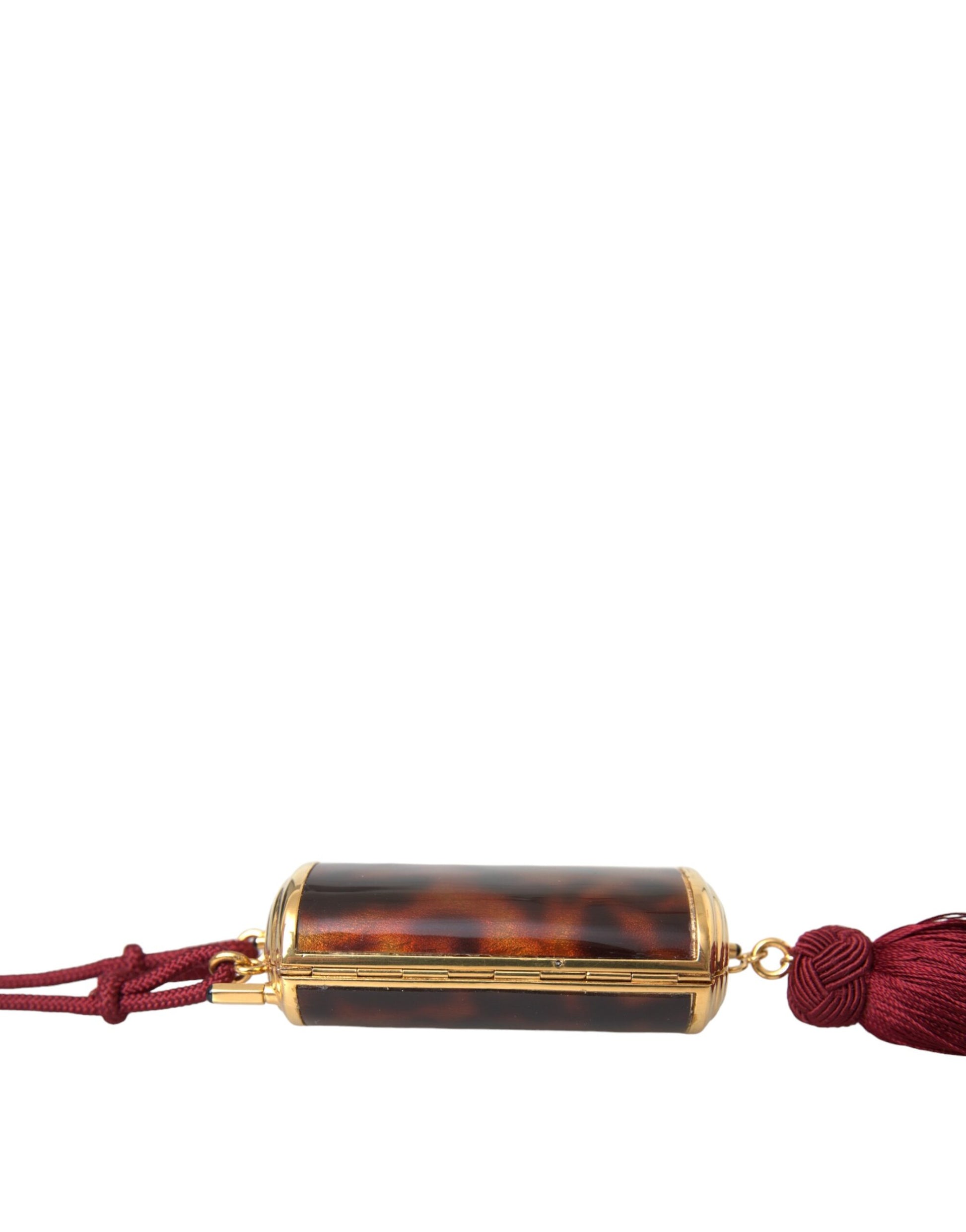 Dolce & Gabbana Brown Leopard Mini Mirror Tassel Make Up Holder Bag - ClickThatClicks 