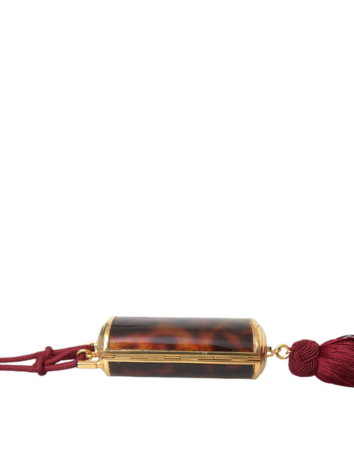 Dolce & Gabbana Brown Leopard Mini Mirror Tassel Make Up Holder Bag - ClickThatClicks 