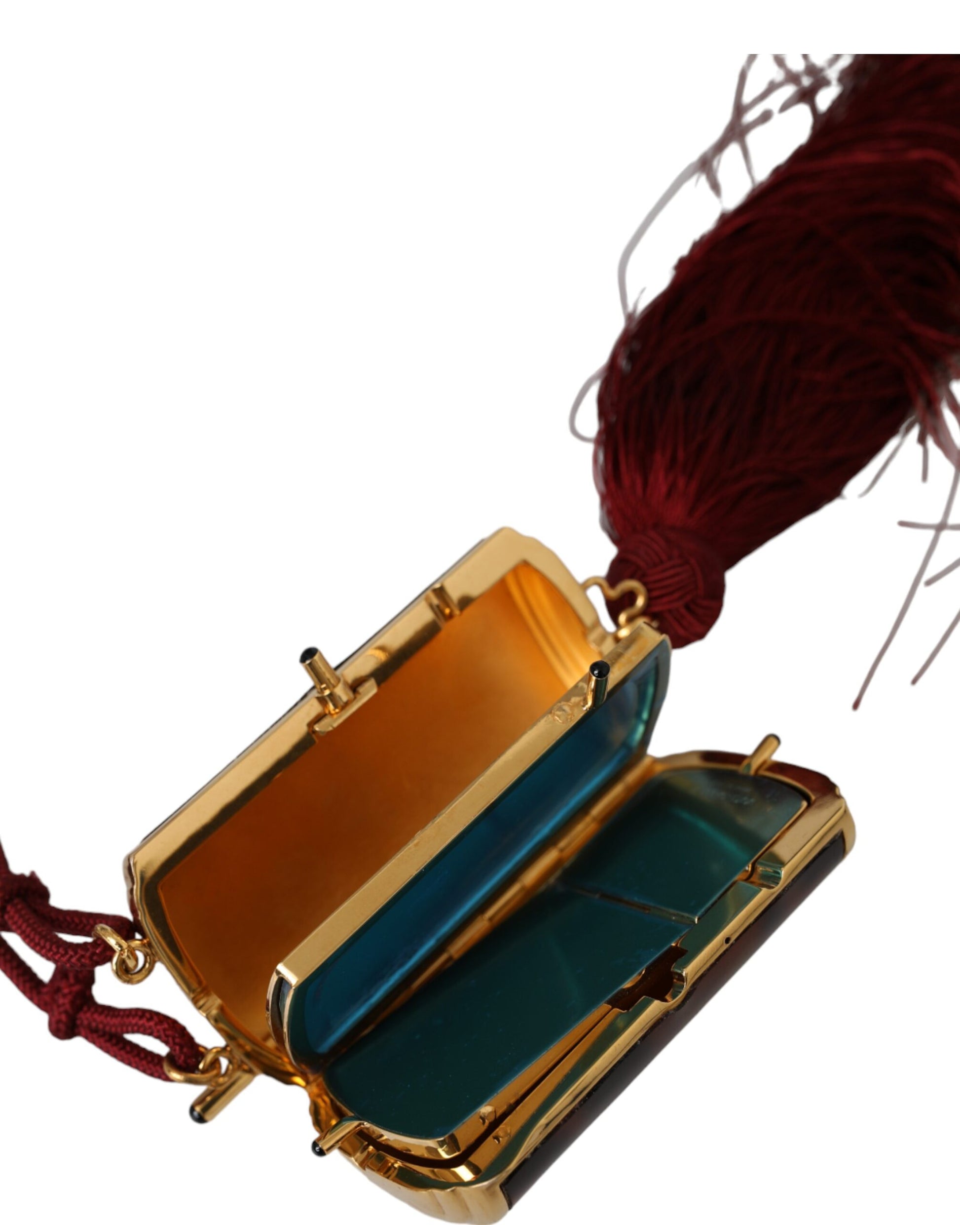 Dolce & Gabbana Brown Leopard Mini Mirror Tassel Make Up Holder Bag - ClickThatClicks 