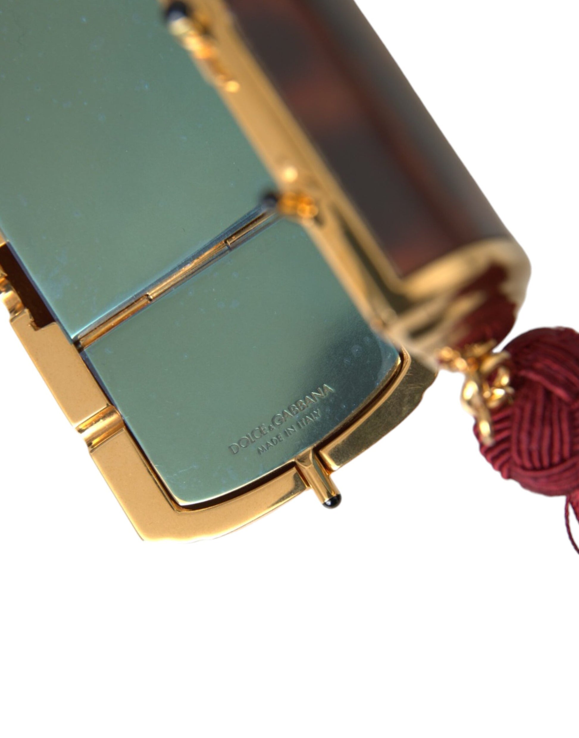 Dolce & Gabbana Brown Leopard Mini Mirror Tassel Make Up Holder Bag - ClickThatClicks 