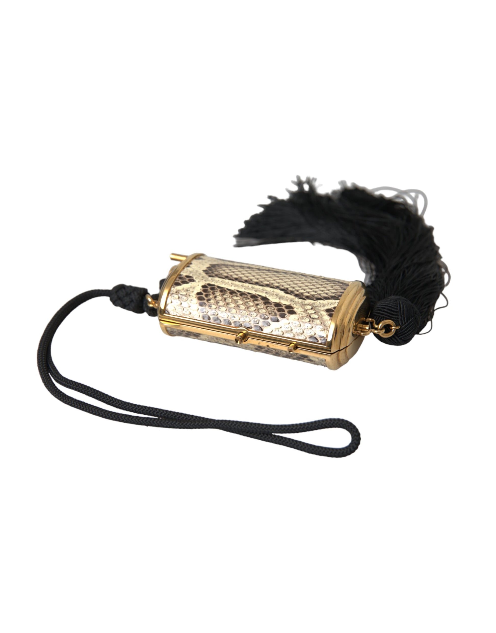 Dolce & Gabbana Beige Exotic Leather Mini Mirror Tassel Make Up Holder Bag - ClickThatClicks 