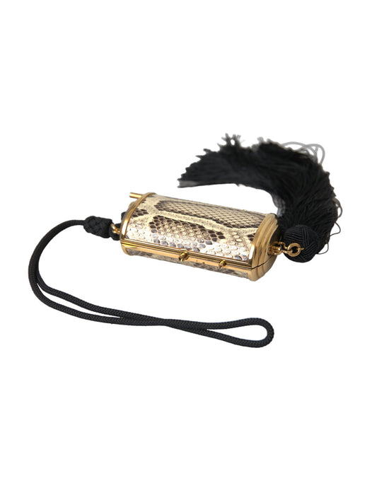 Dolce & Gabbana Beige Exotic Leather Mini Mirror Tassel Make Up Holder Bag - ClickThatClicks 