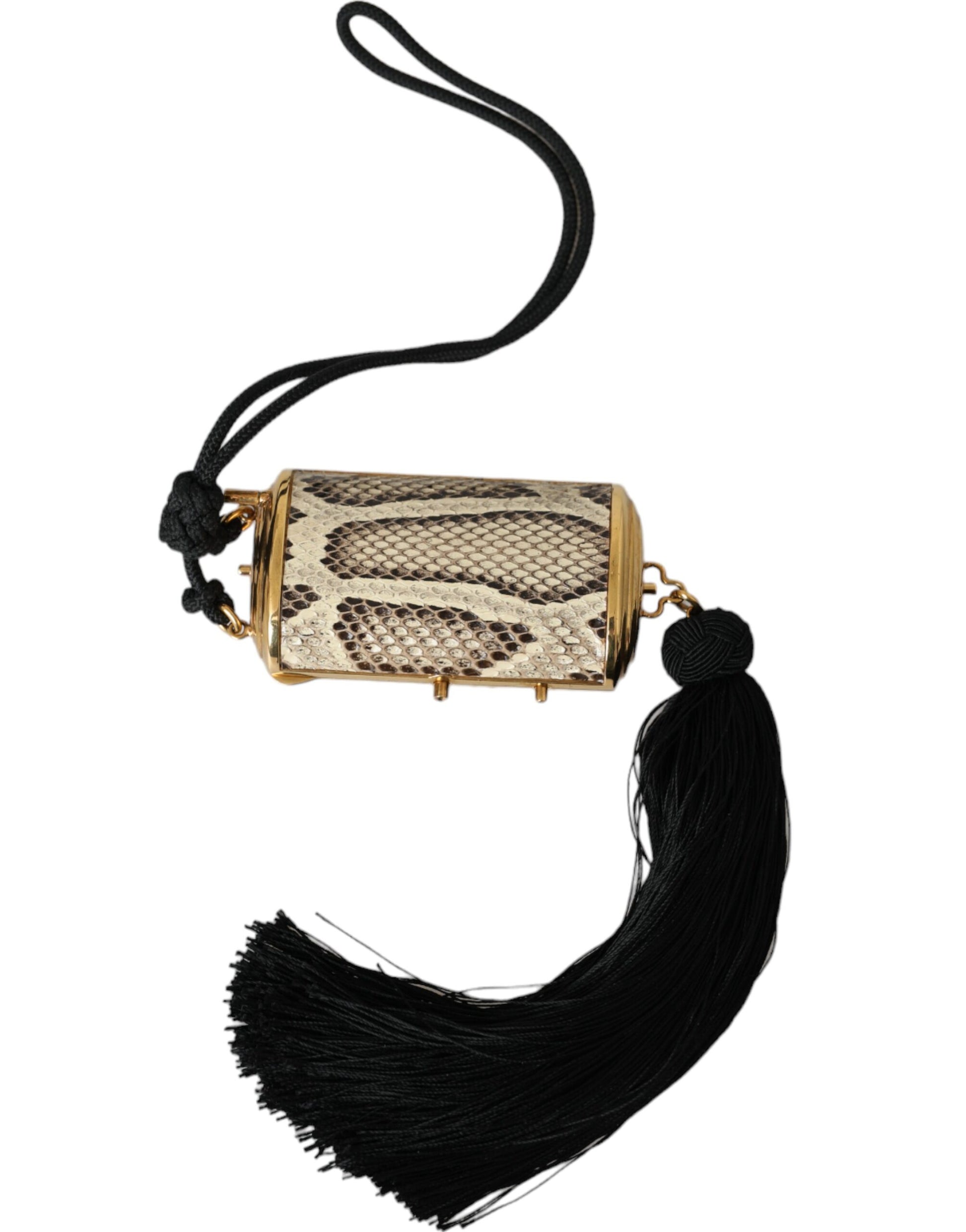 Dolce & Gabbana Beige Exotic Leather Mini Mirror Tassel Make Up Holder Bag - ClickThatClicks 